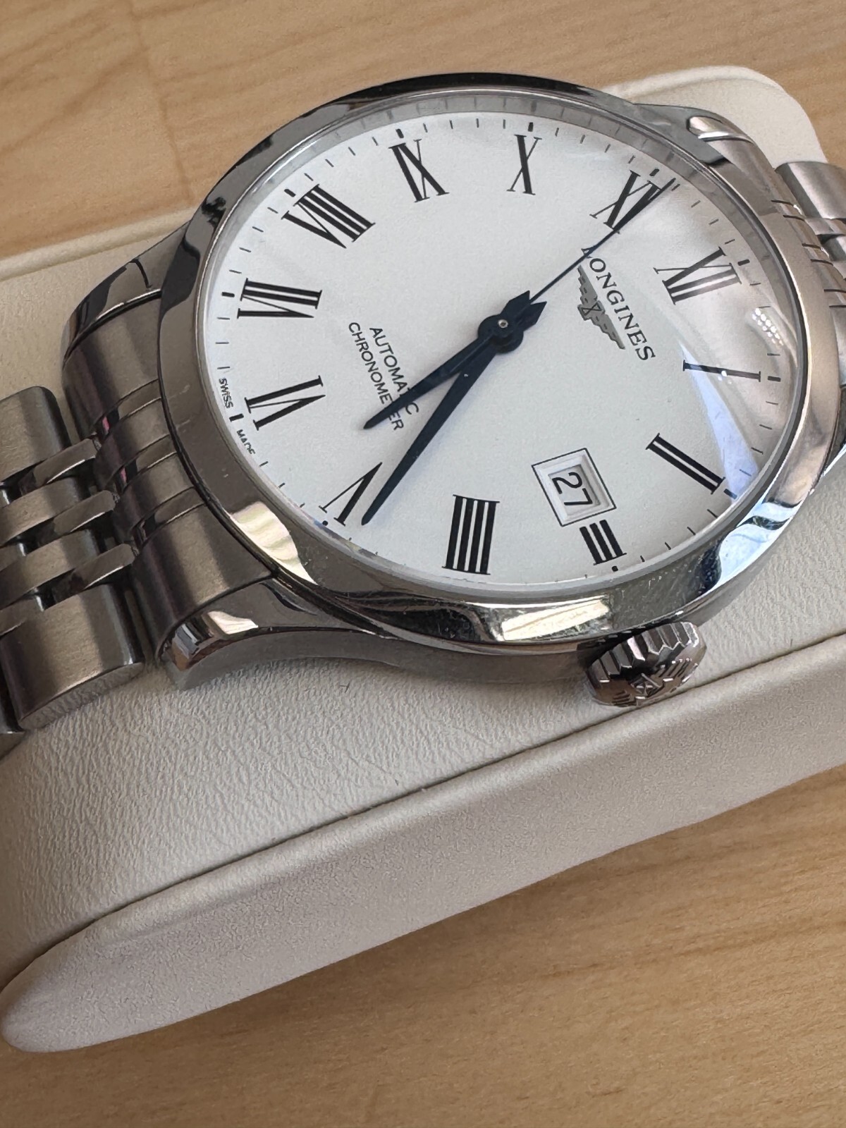 LONGINES L2.820.4.11.6 Record Chronometer Automatic Date Watch SS Men’s Silver