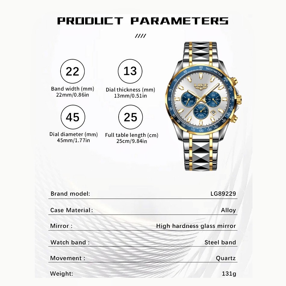 Luxury Men’s Watch Waterproof Quartz Date Luminous Chronograph Wristwatch Boxed