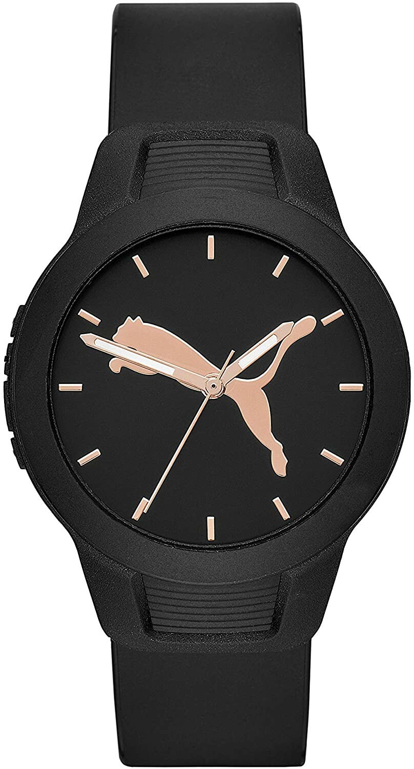 PUMA Reset V2 Three-Hand Date Silicone Watch With Leaping Cat Logo NEW !! Black 