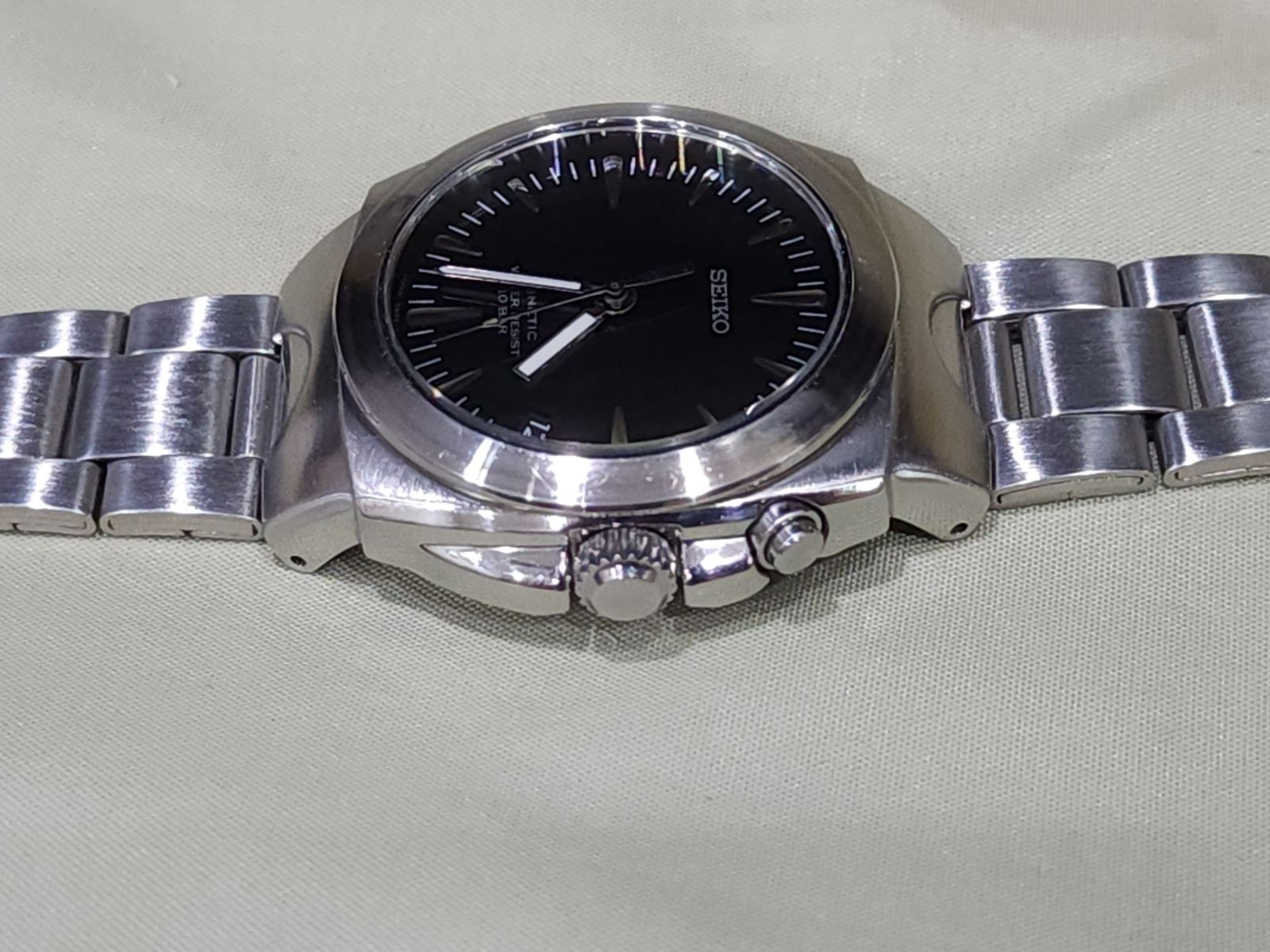 Seiko (SUS AGS) KINETIC 5M42-0E50 A4 Black Dial Japan Vintatage RARE