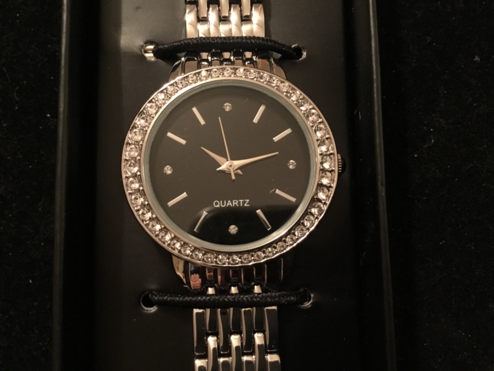 AVON Crystal Accented Jet Face Silver Tone Ladies Watch-New In Box
