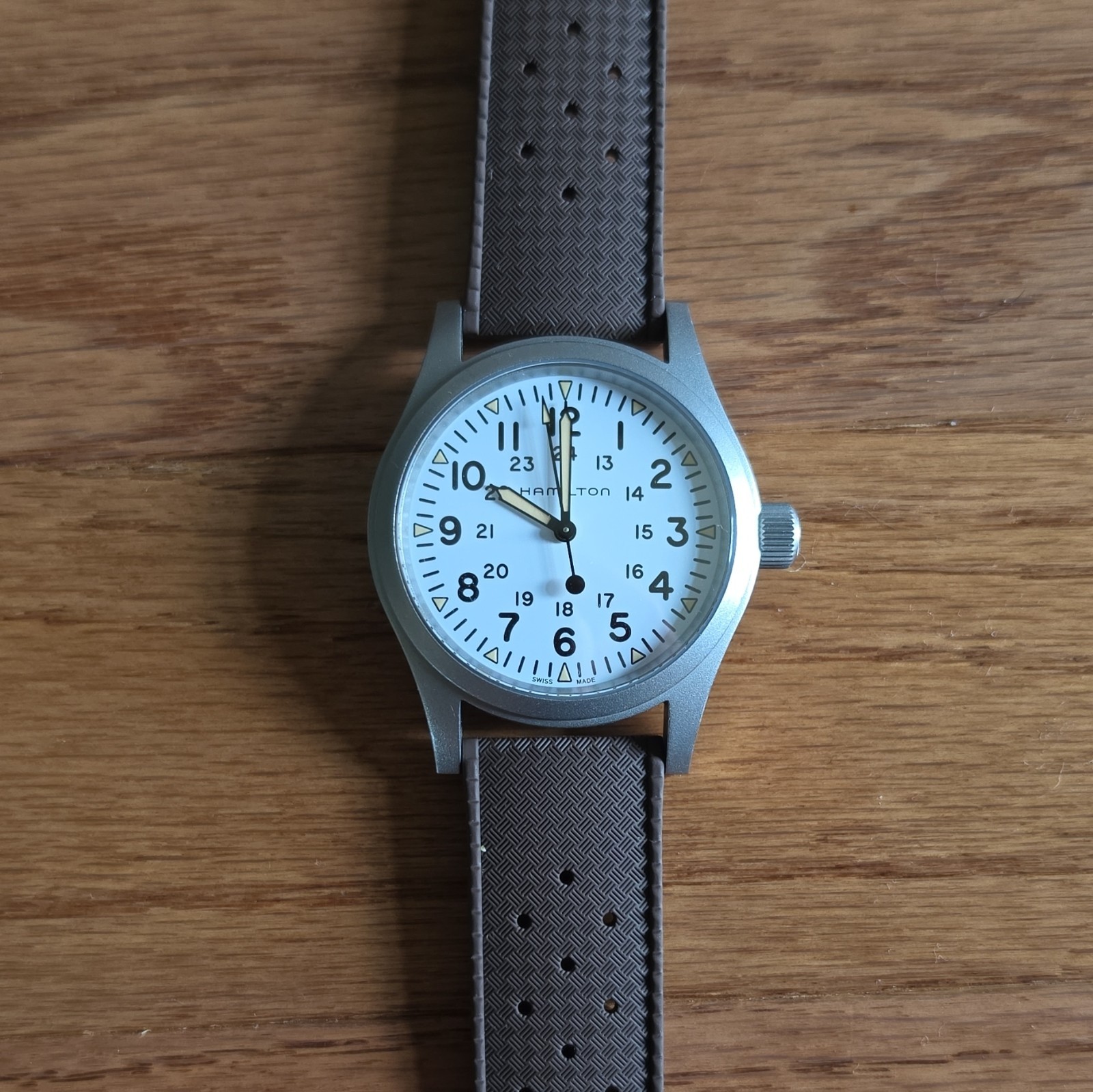 Hamilton Khaki Field Mechanical 38mm White Dial Brown FKM Rubber Strap