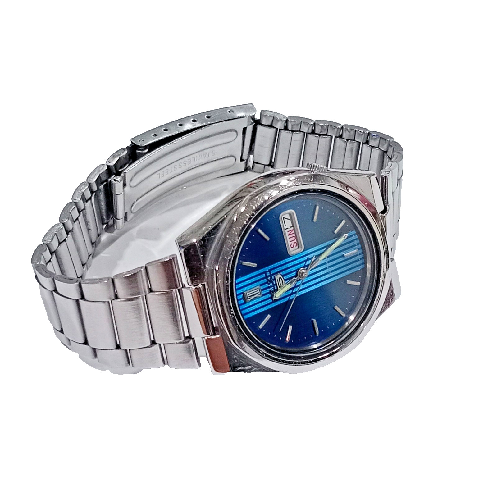Vintage men watch seiko 6309 automatic daydate navi blue dial