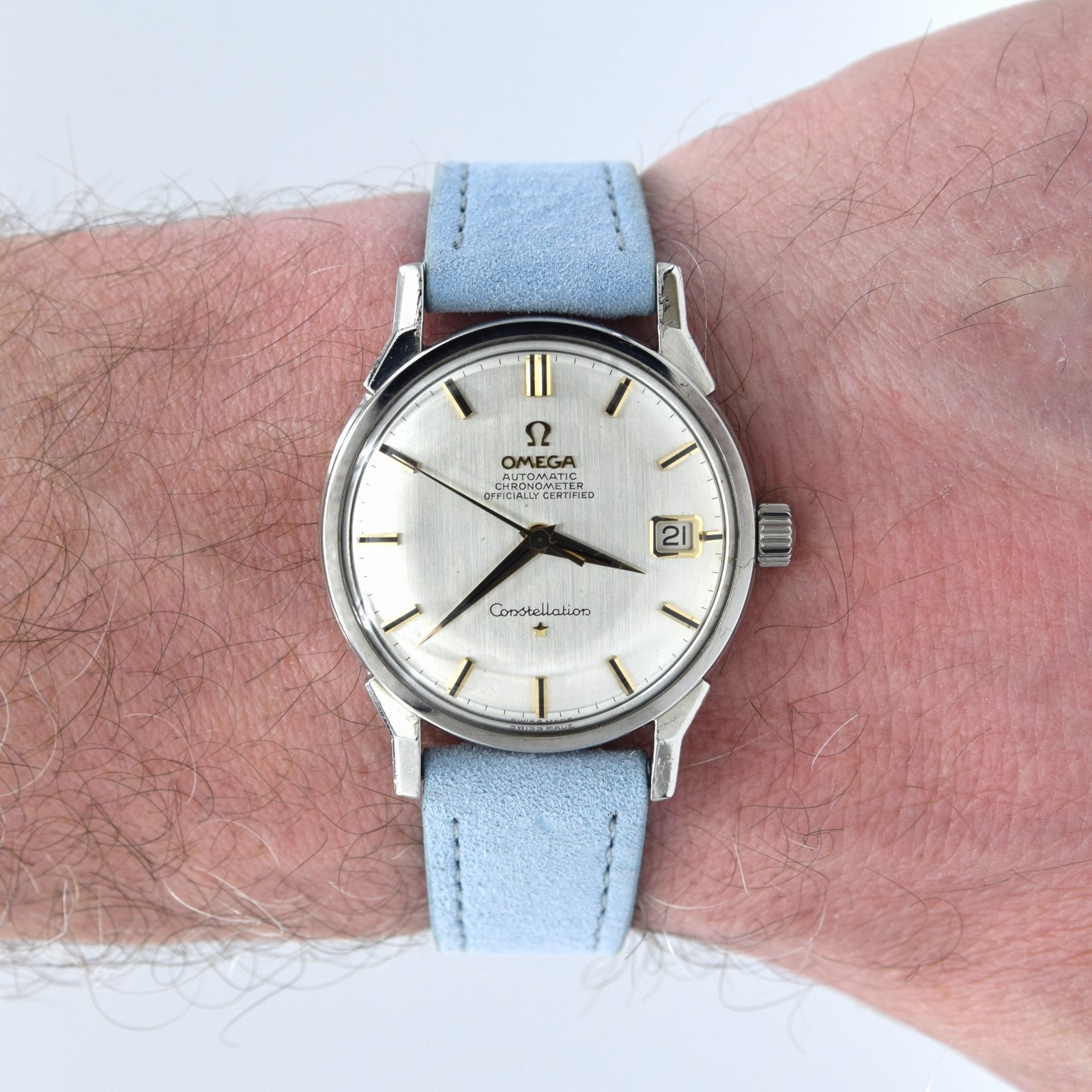 1963 Omega Sharp Constellation Date 168.005 Automatic Chronometer onyx batons –