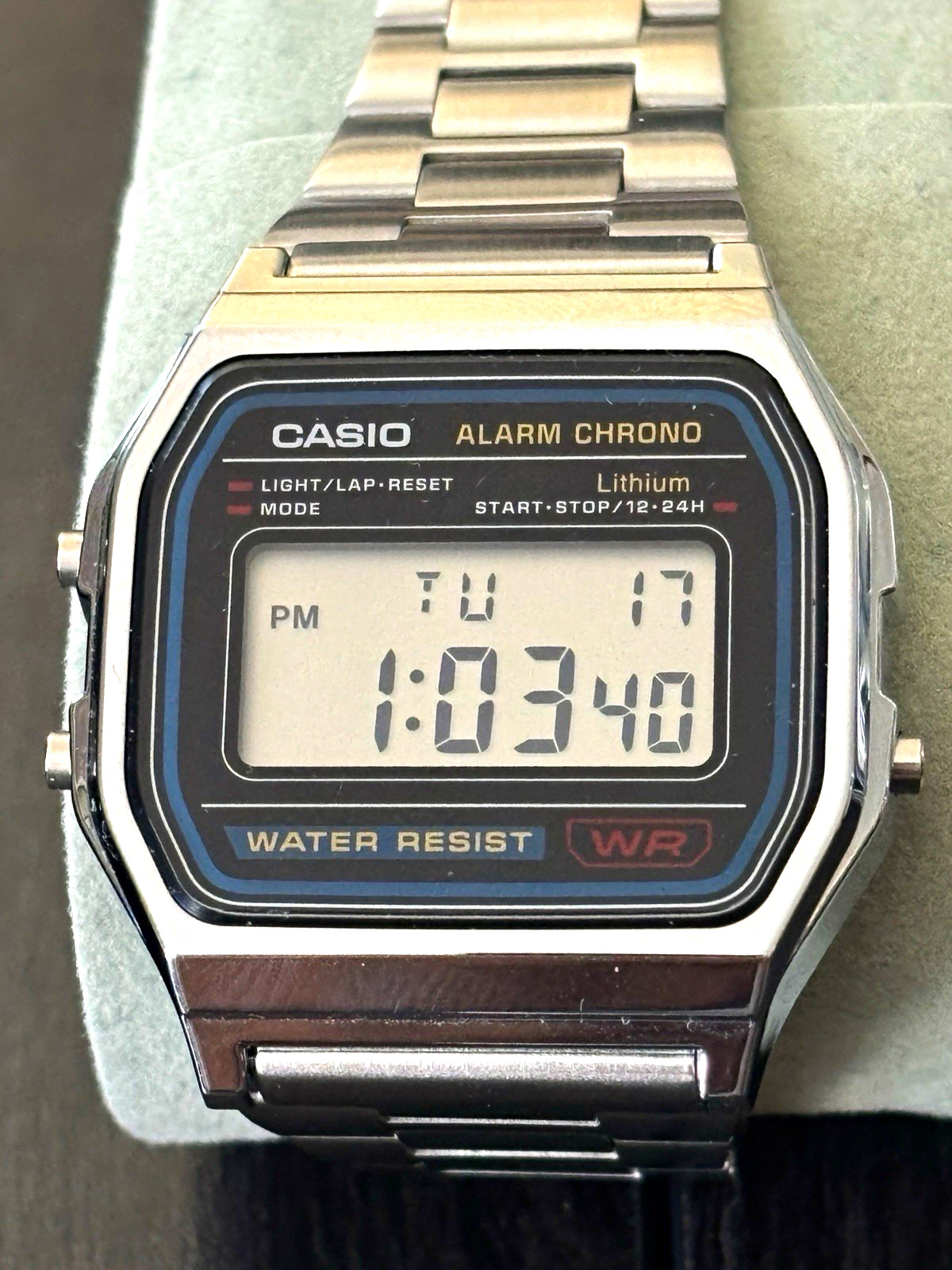Casio A158W Digital Alarm Chronograph Water Resistant SS Silver Bracelet