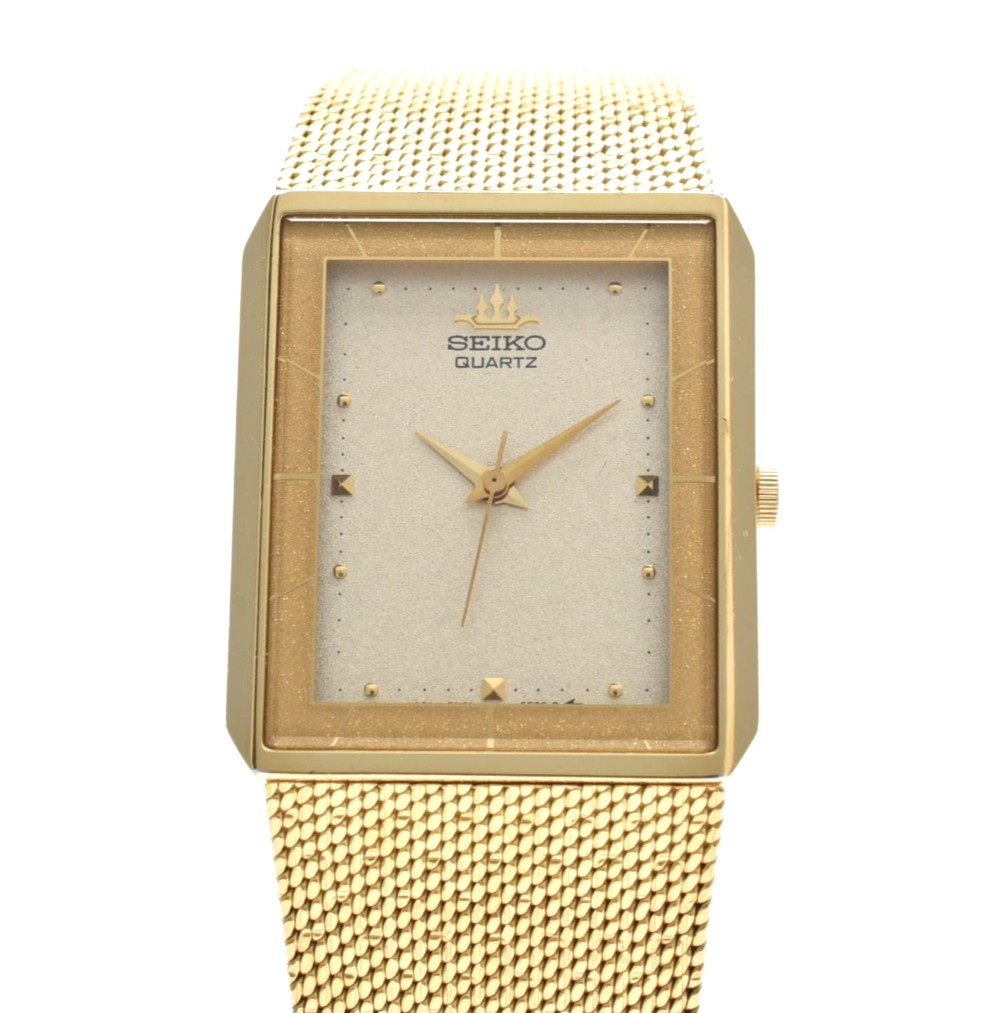 Vintage SEIKO 5Y31-5C20 Gold Dial Rectangle Tank Shape Unisex 24mm Watch JAPAN