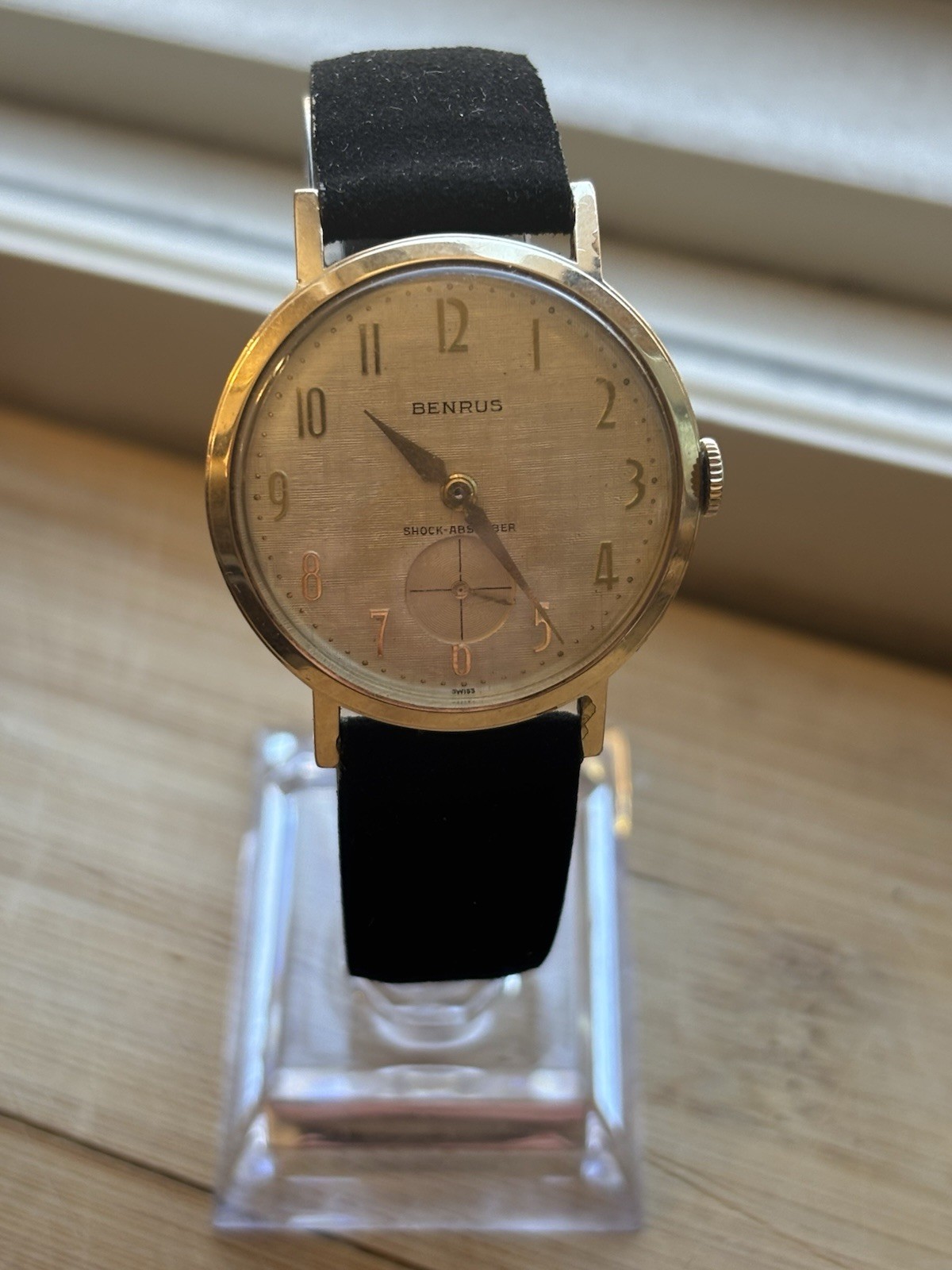 Vintage 1960’s BENRUS Shock Absorber Men’s Watch. Champion Suede Leather