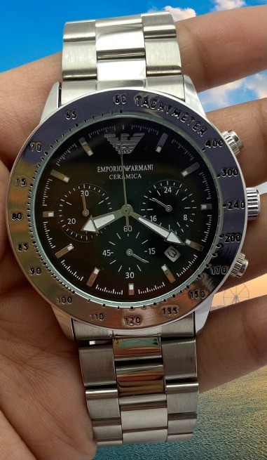 Refurbished Luxury Emporio Armani Black Dial Silver-Tone Quartz Men’s Watch