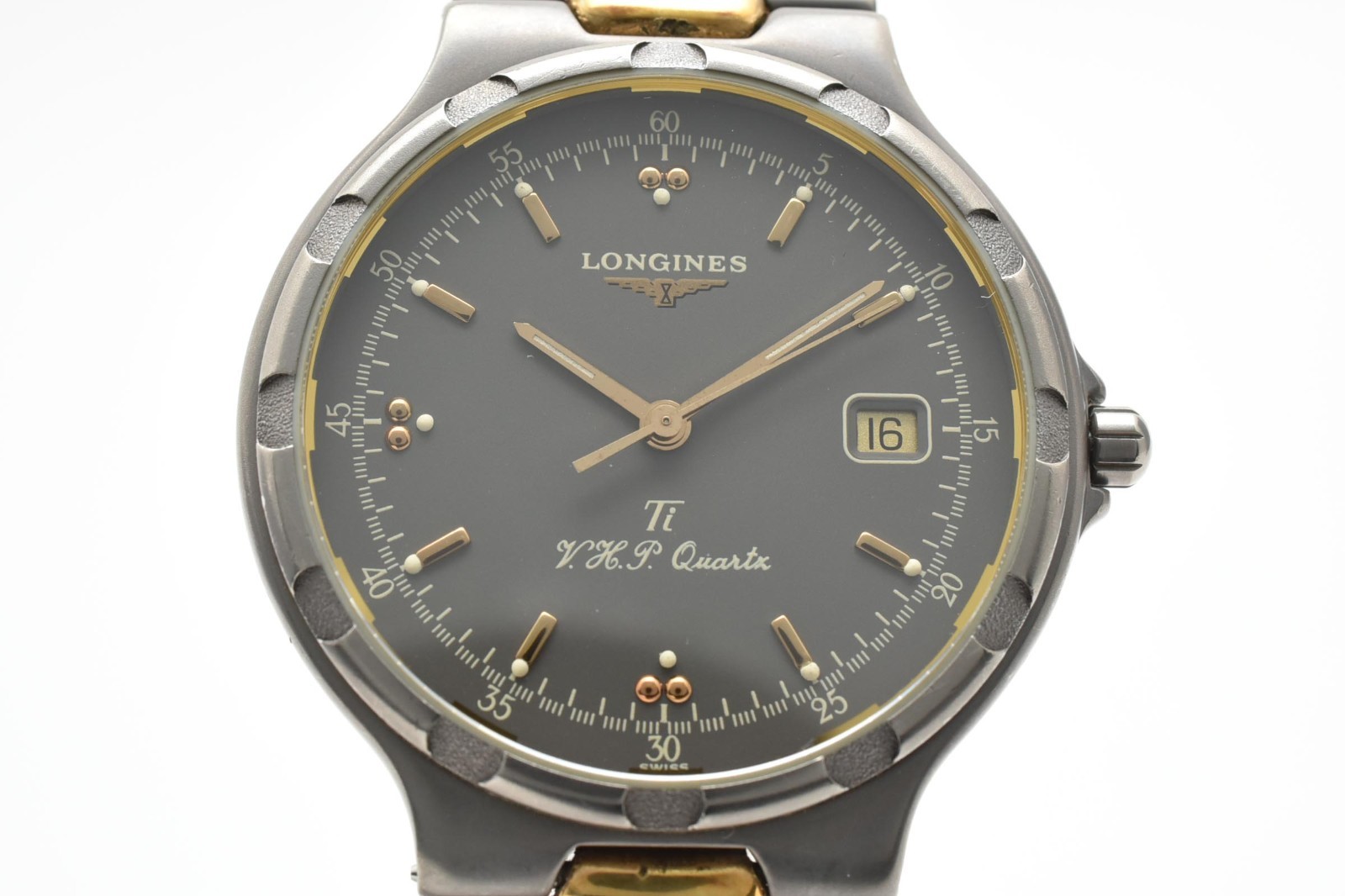 LONGINES Conquest V.H.P L1.613.9 Gray 33mm Quartz Men’s Vintage Watch From JAPAN