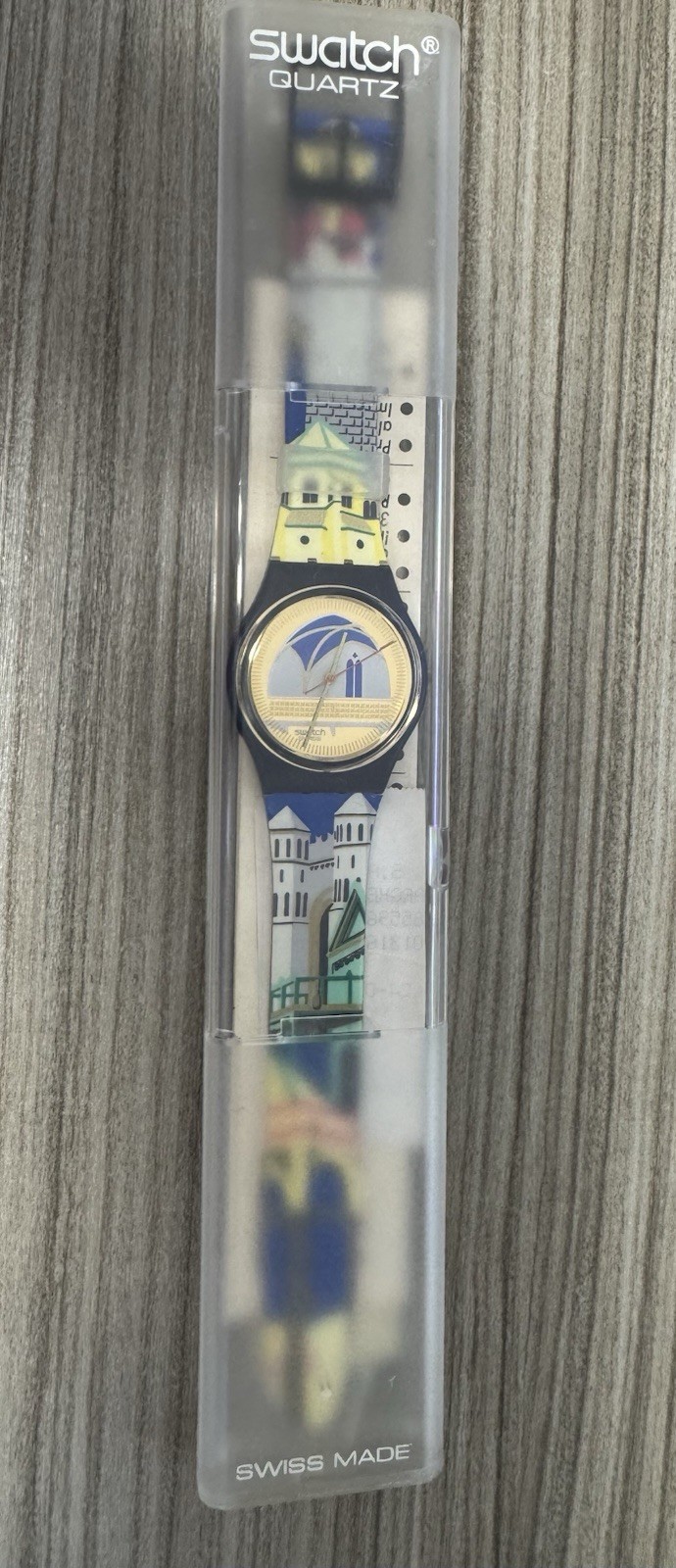 Swatch Backstage S321 Quartz Wristwatch Swiss Made Buildings Theme Boxed