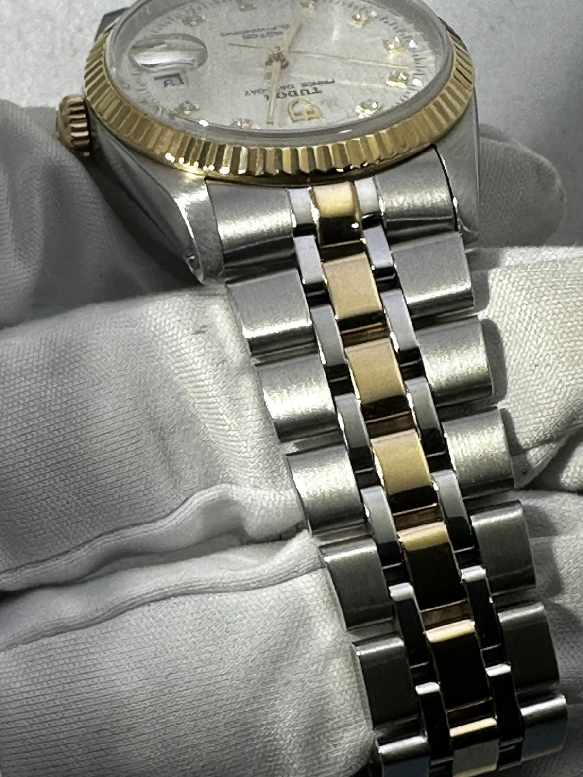 Preowned Tudor Prince Day Date Diamond Dial Ref 76213 SS/18k Gold 36mm Automatic