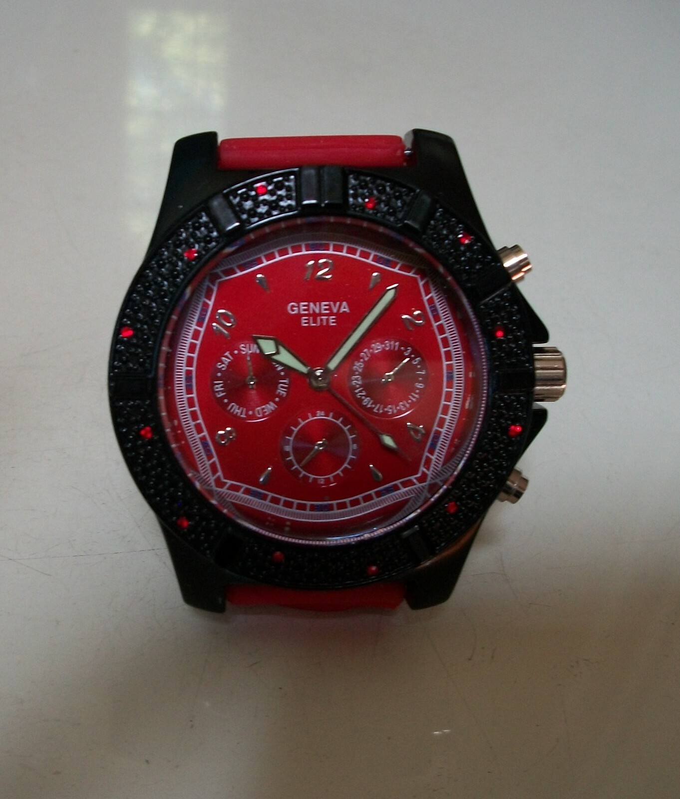 MEN’S BLACK, SILVER, RED SILICONE BAND FASHION DRESSY CASUAL HIP HOP WATCH