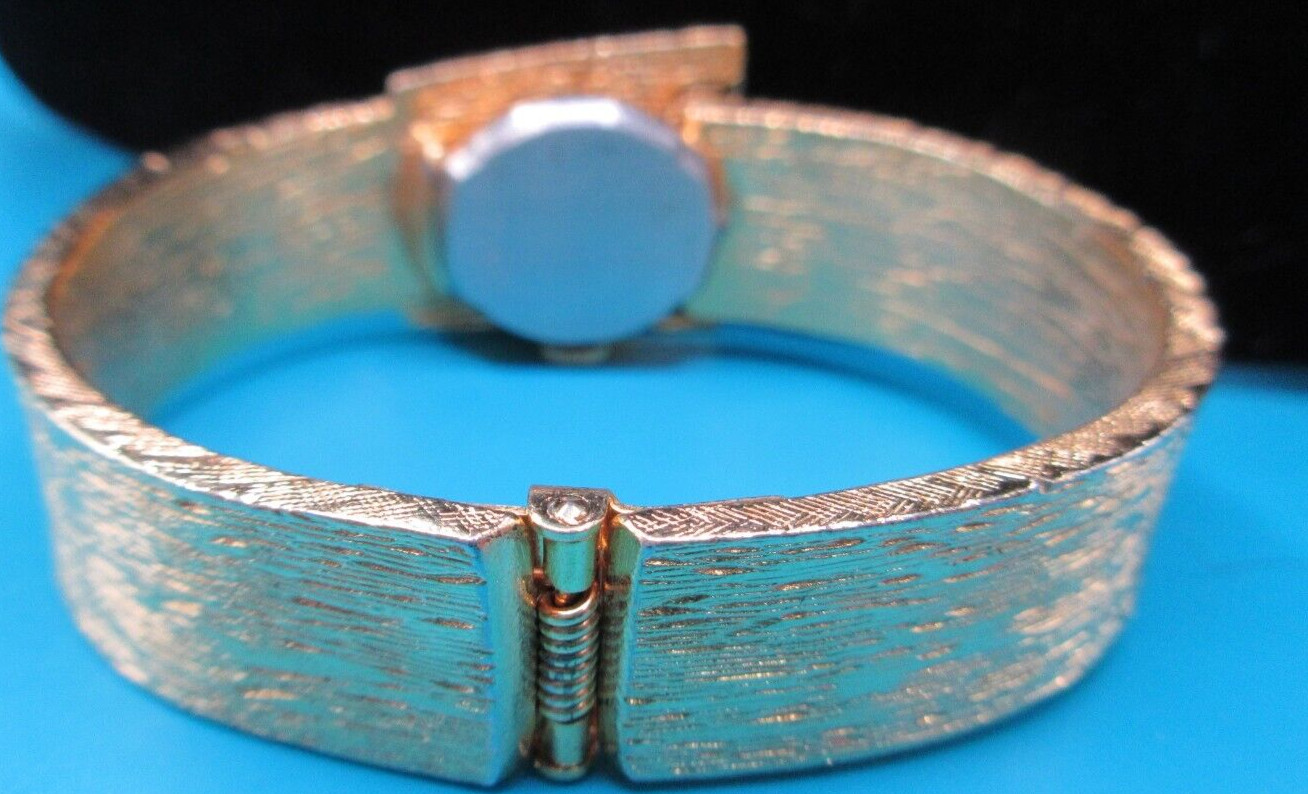 LUCERNE BANGLE BUCKLE BRACELET WATCH ~ RHINESTONE ACCENTS~BASE METAL~STAINLESS