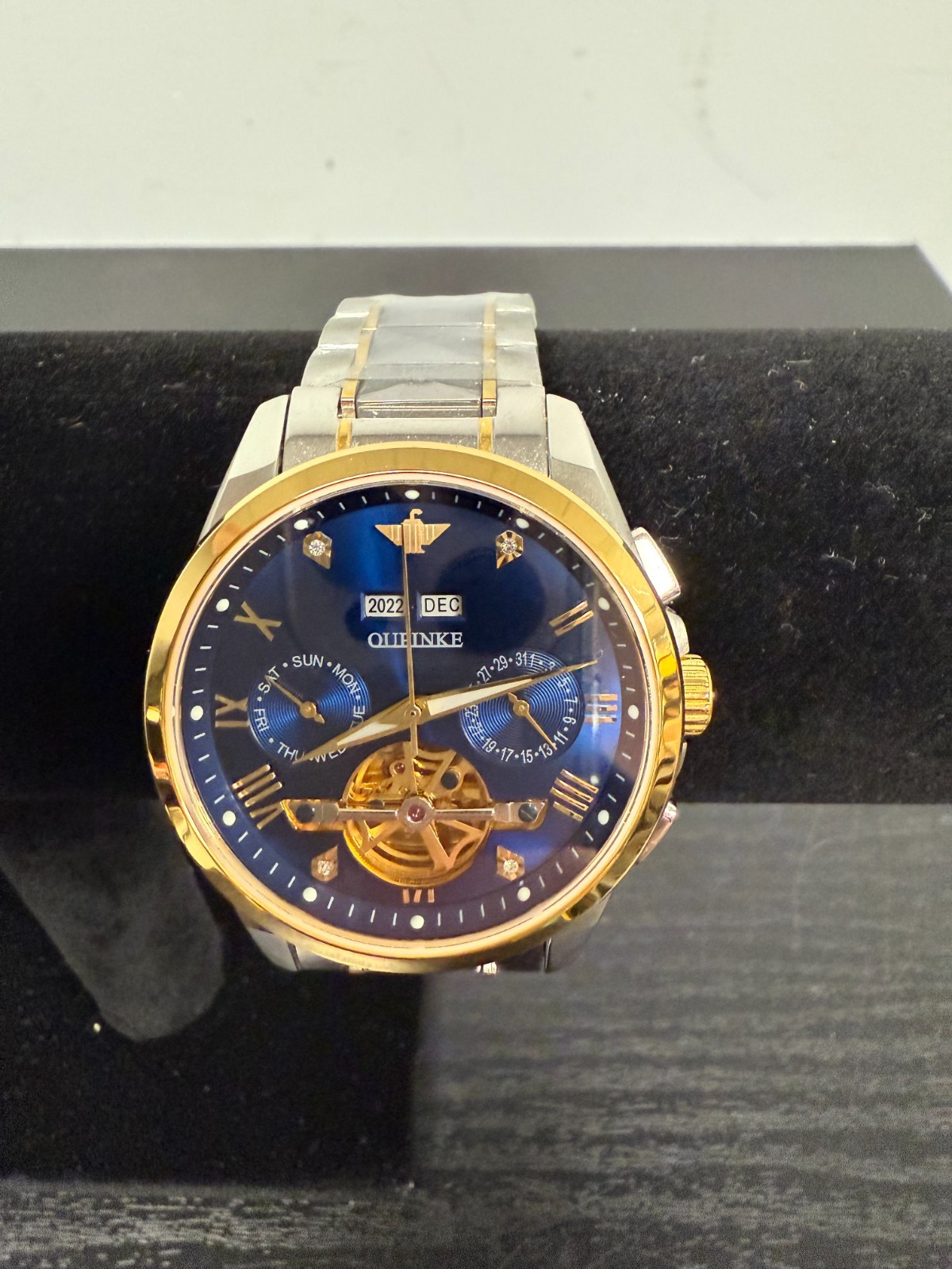 Oupinke G3186 Two Tone Gold / Stainless Blue Dial Skeleton Men’s Automatic Watch