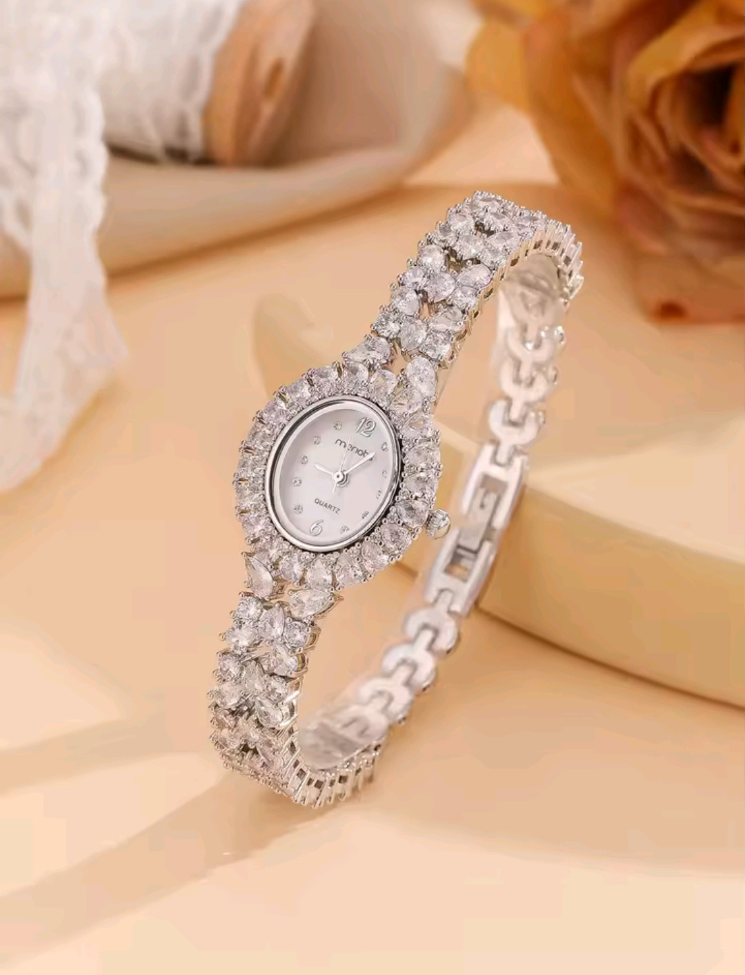 Beautiful Elegant Full Zircon White Luxury Watch for Women Bling Bling