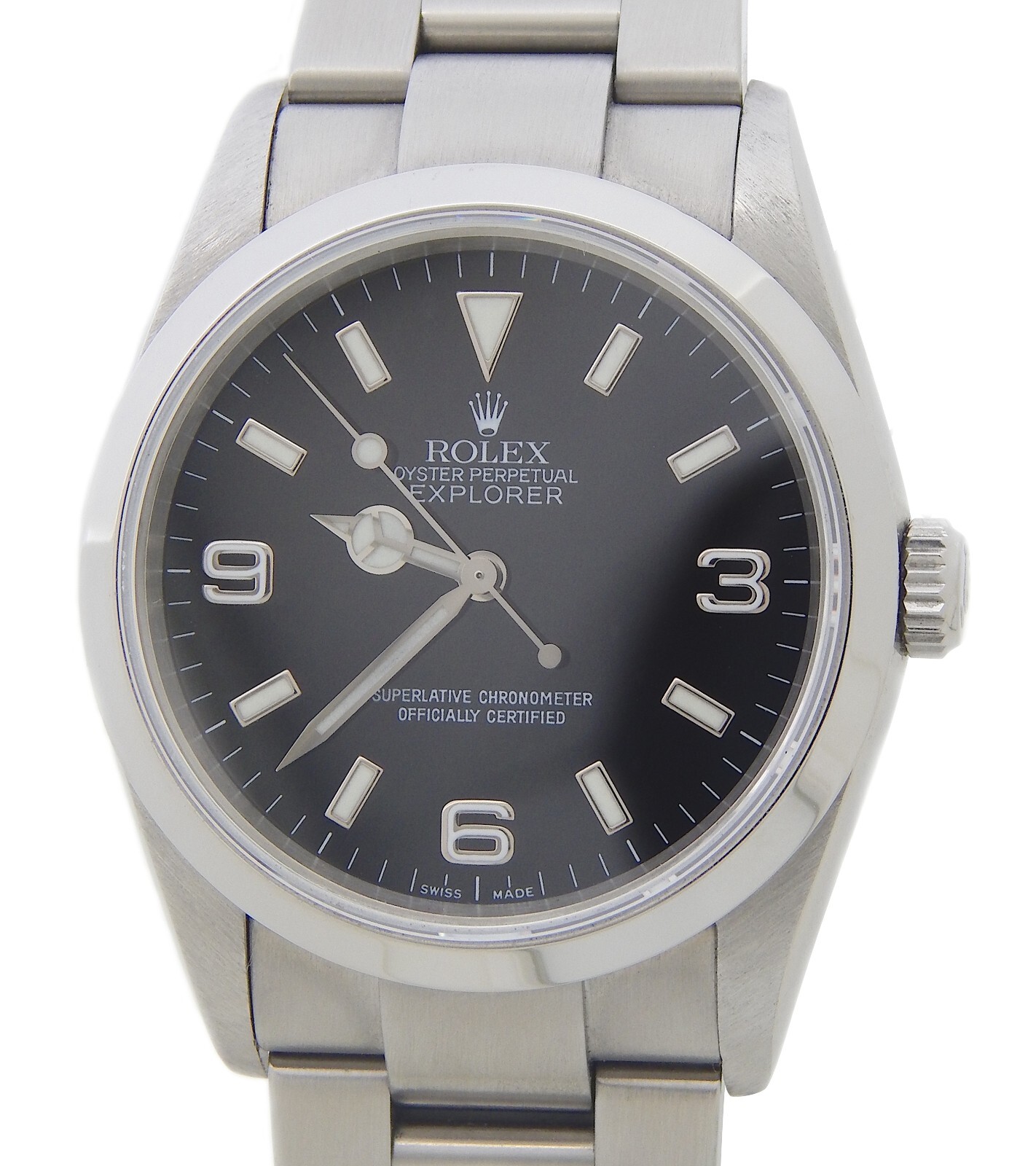 Rolex Mens Explorer I Stainless Steel Watch Black Arabic Dial Oyster Band 114270