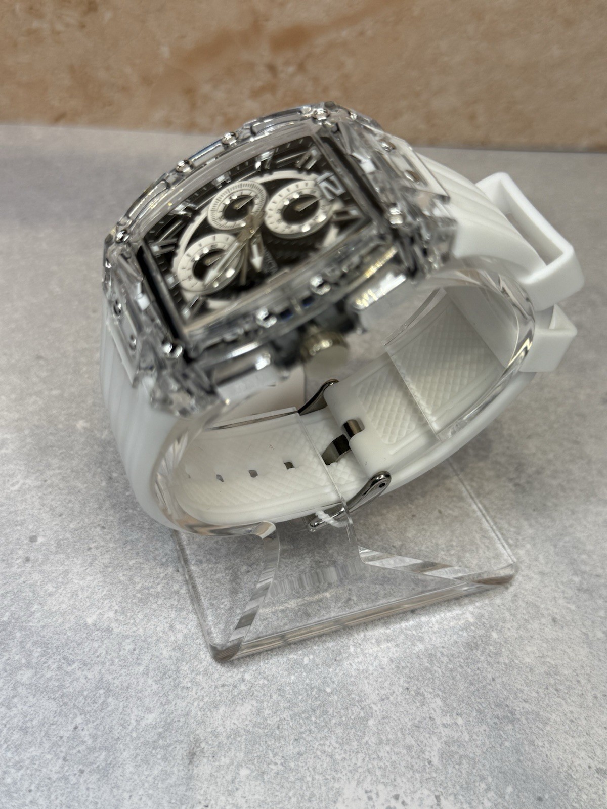 Invicta S1 Rally Men’s Watch Transparent Case White Silicone Band Black Dial New