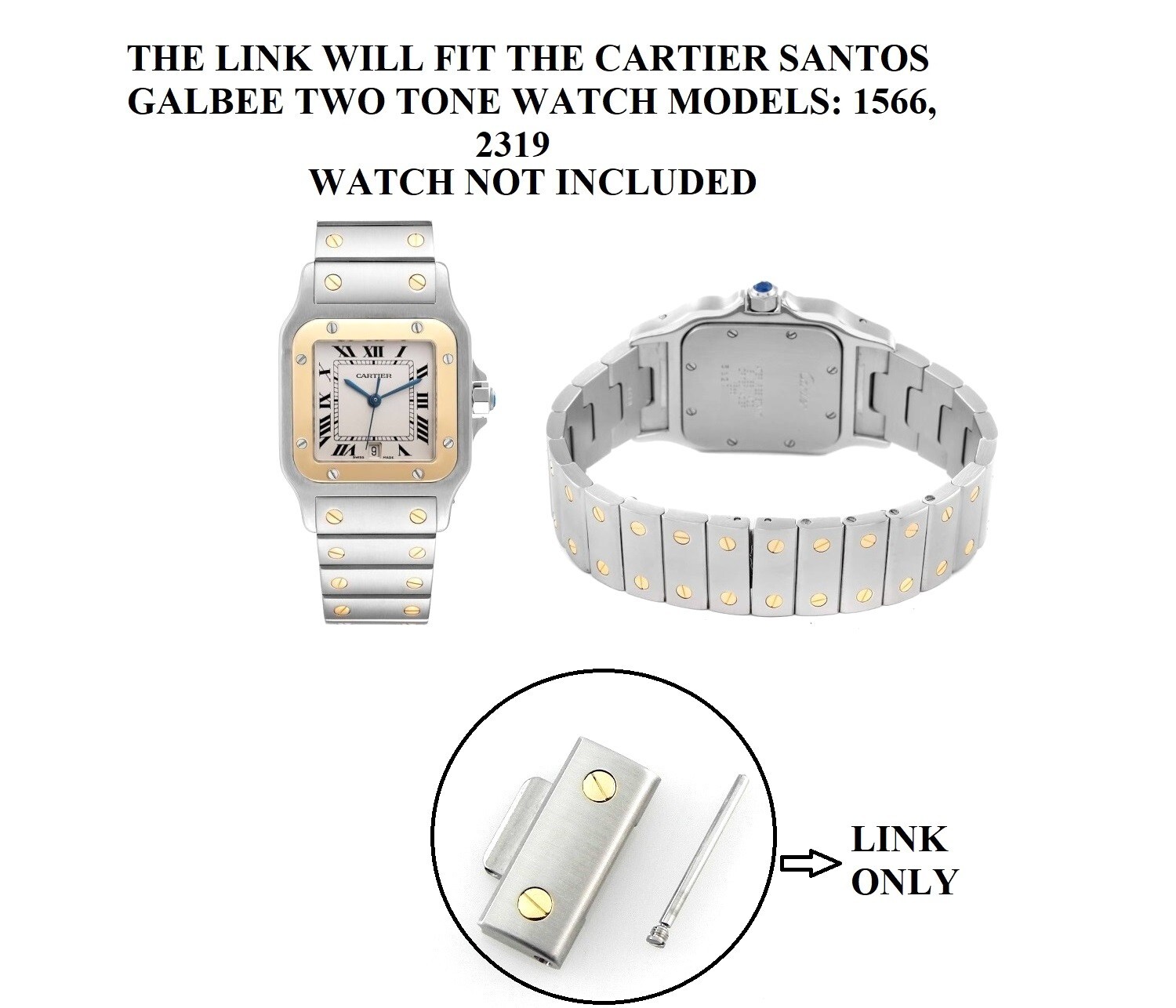 NEW GENUINE CARTIER SANTOS GALBEE TWO TONE 18K GOLD & STEEL LINK 16MM