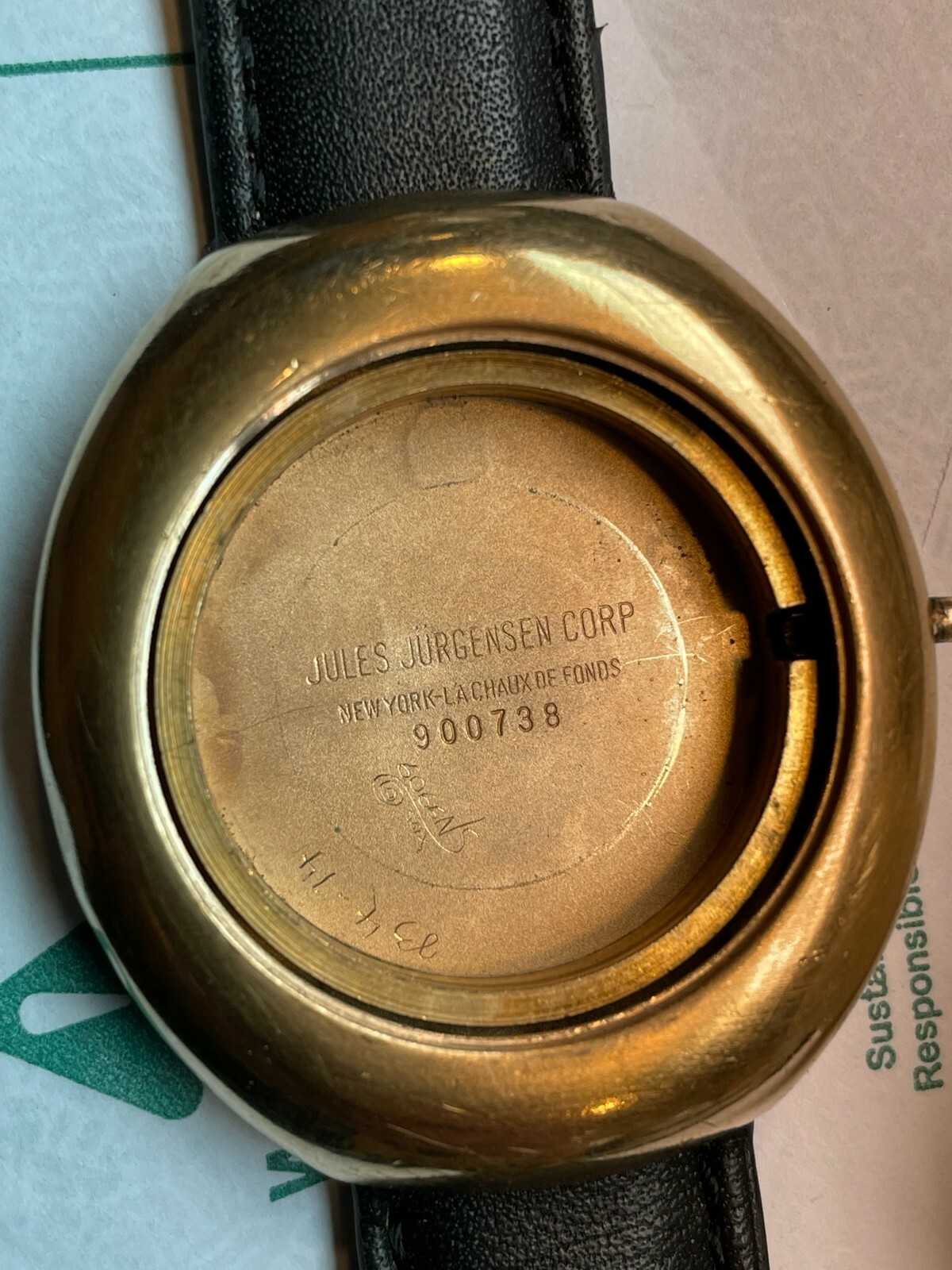 RARE Jumbo Jules Jurgensen 39mm Watch Day Date 10K Yellow Gold Plated Auto.