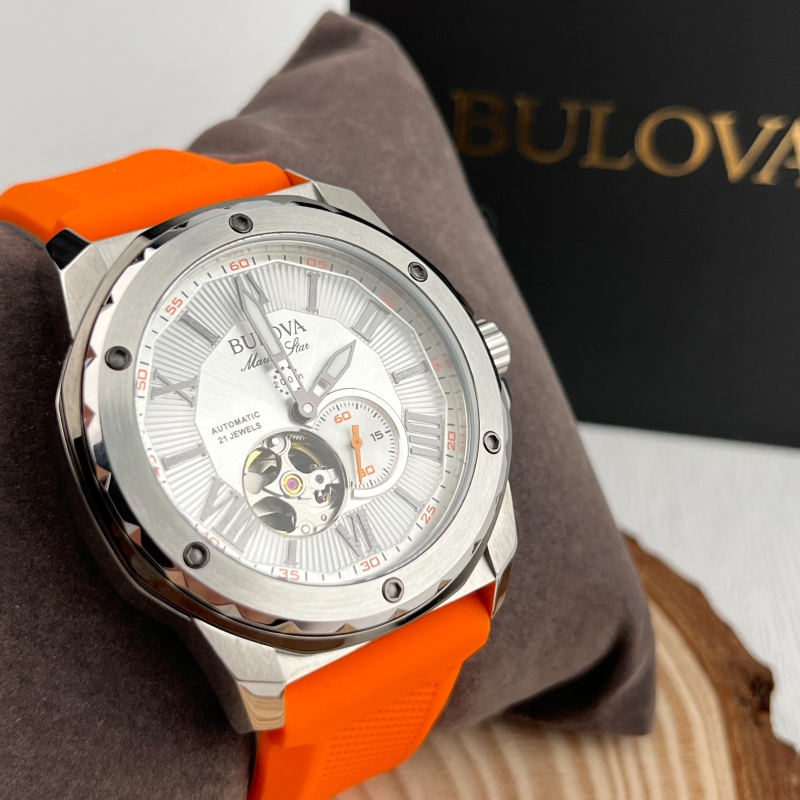 Bulova Marine Star 98A226 White Dial Rubber Strap Men’s Watch Automatic Watch