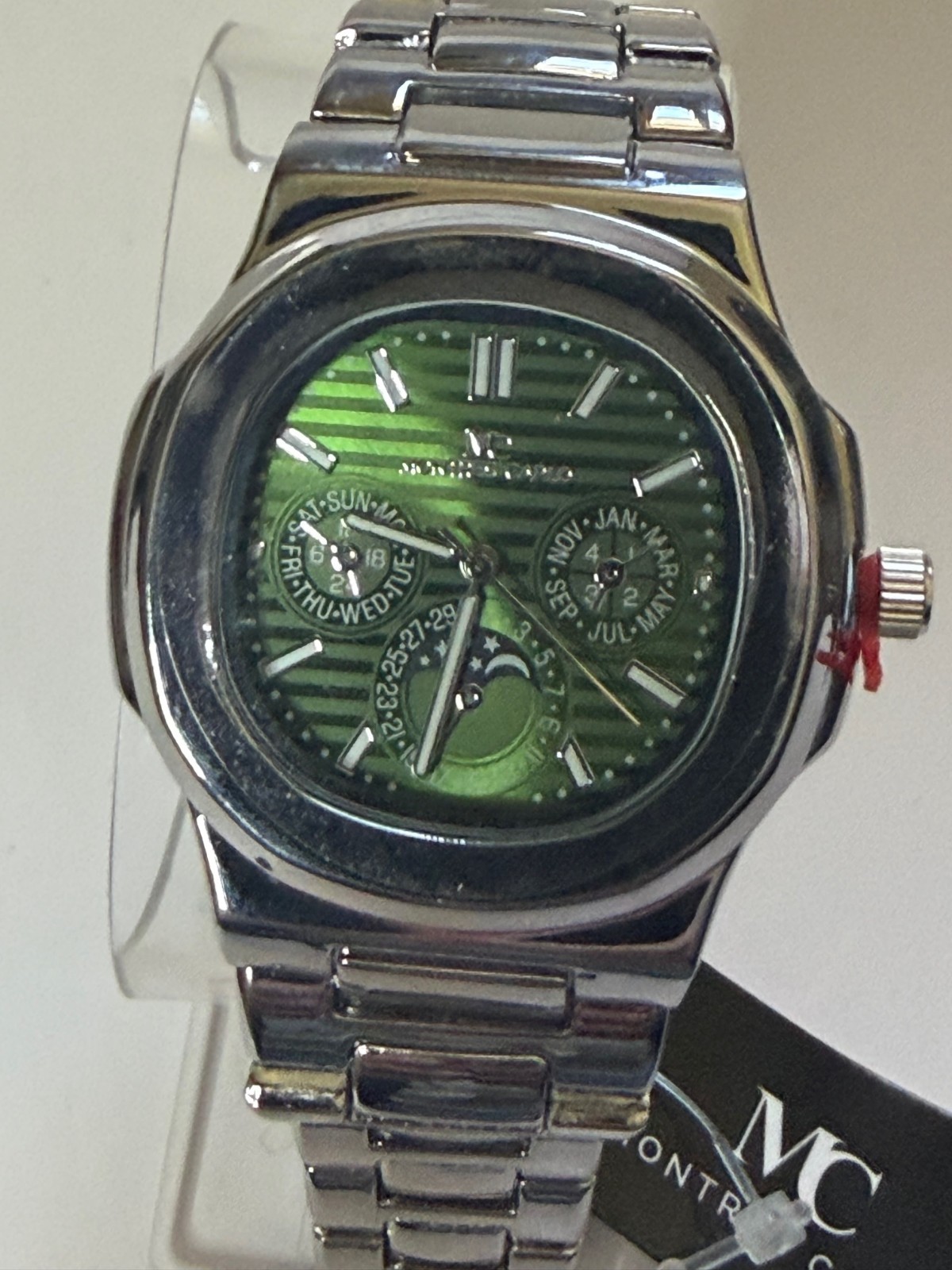 Montres Carlo Men’s Watch Green Dial Stainless Steel Quartz Classic