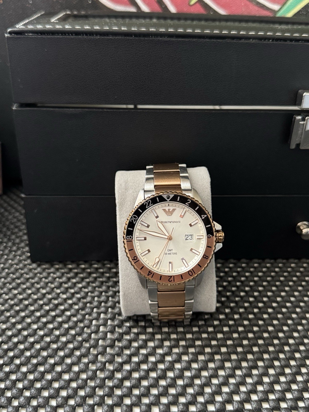 Emporio Armani Men’s GMT Date Quartz Two-Tone SS Bracelet 42mm 100m