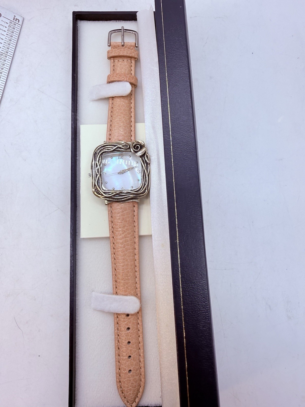 Or Paz Israel Silver Ladies Watch Pink Leather Strap Rose Mother of Pearl Face