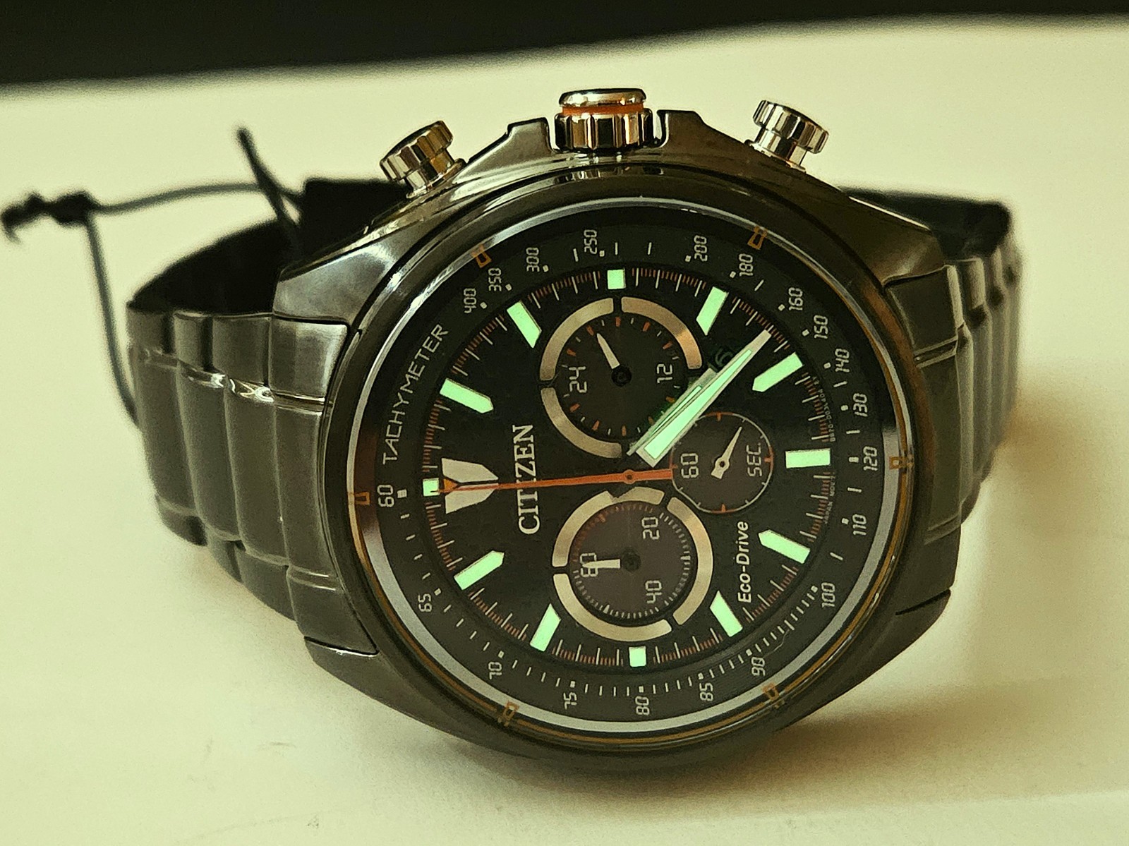 New Citizen CA4567-82H Racer Eco-Drive Tachymeter Chronograph Black ION Watch