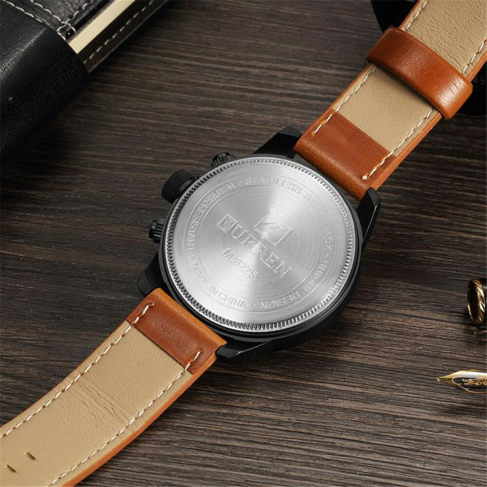 CURREN Men Quartz Watch Large Dial Fashion Leather Male Military Wristwatch Gift