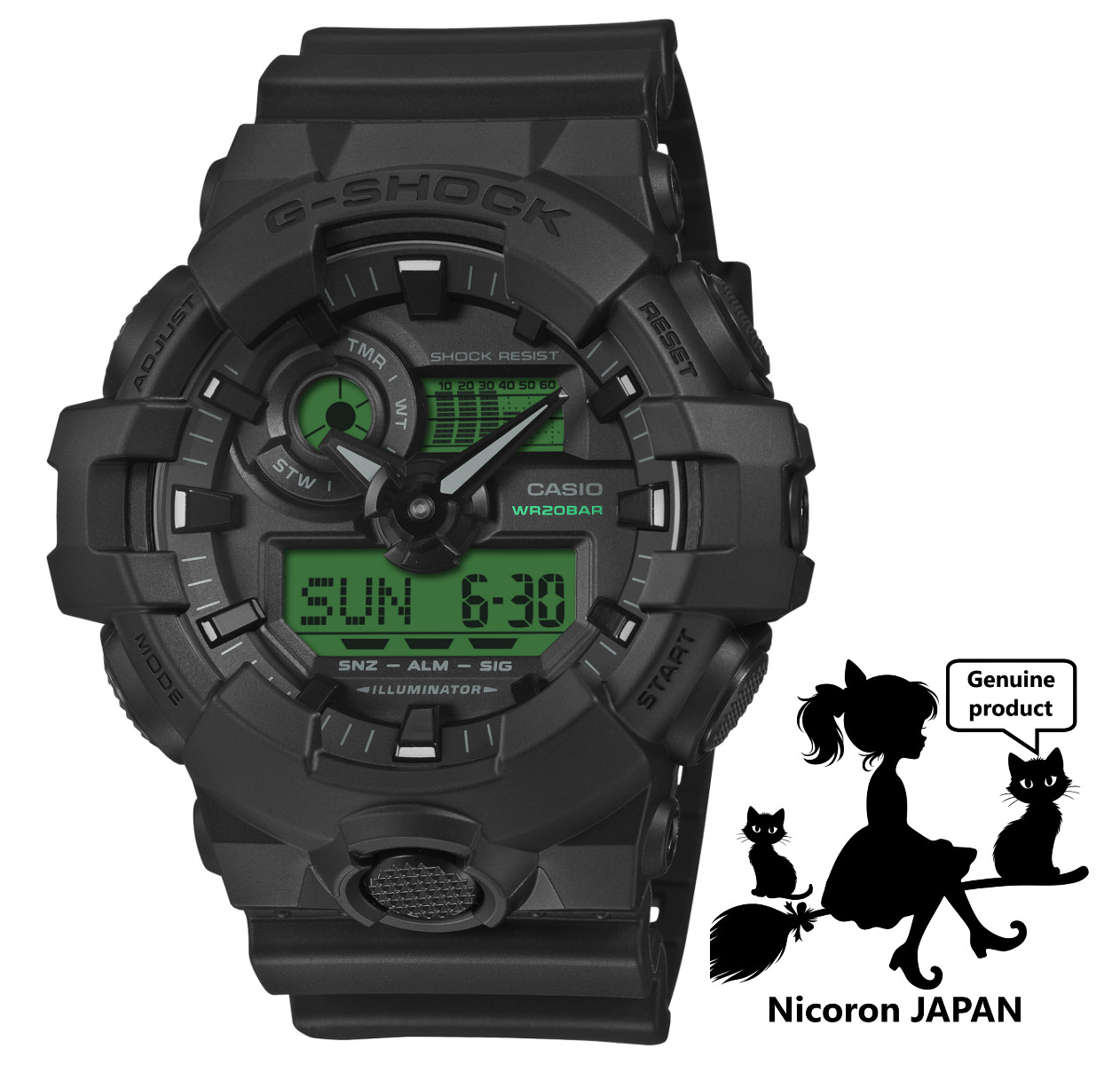 CASIO G-SHOCK Men’s Watch GA-700BEG-1AJF BLACK AND ELECTRO GREEN JAPAN