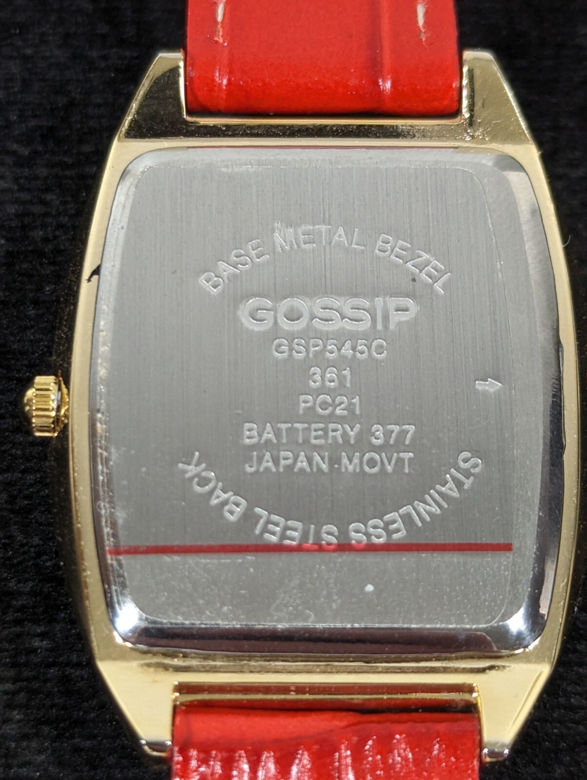 Gossip Womans White Dial Gold Tone Case Red Leather Band Watch 7.5 Inch