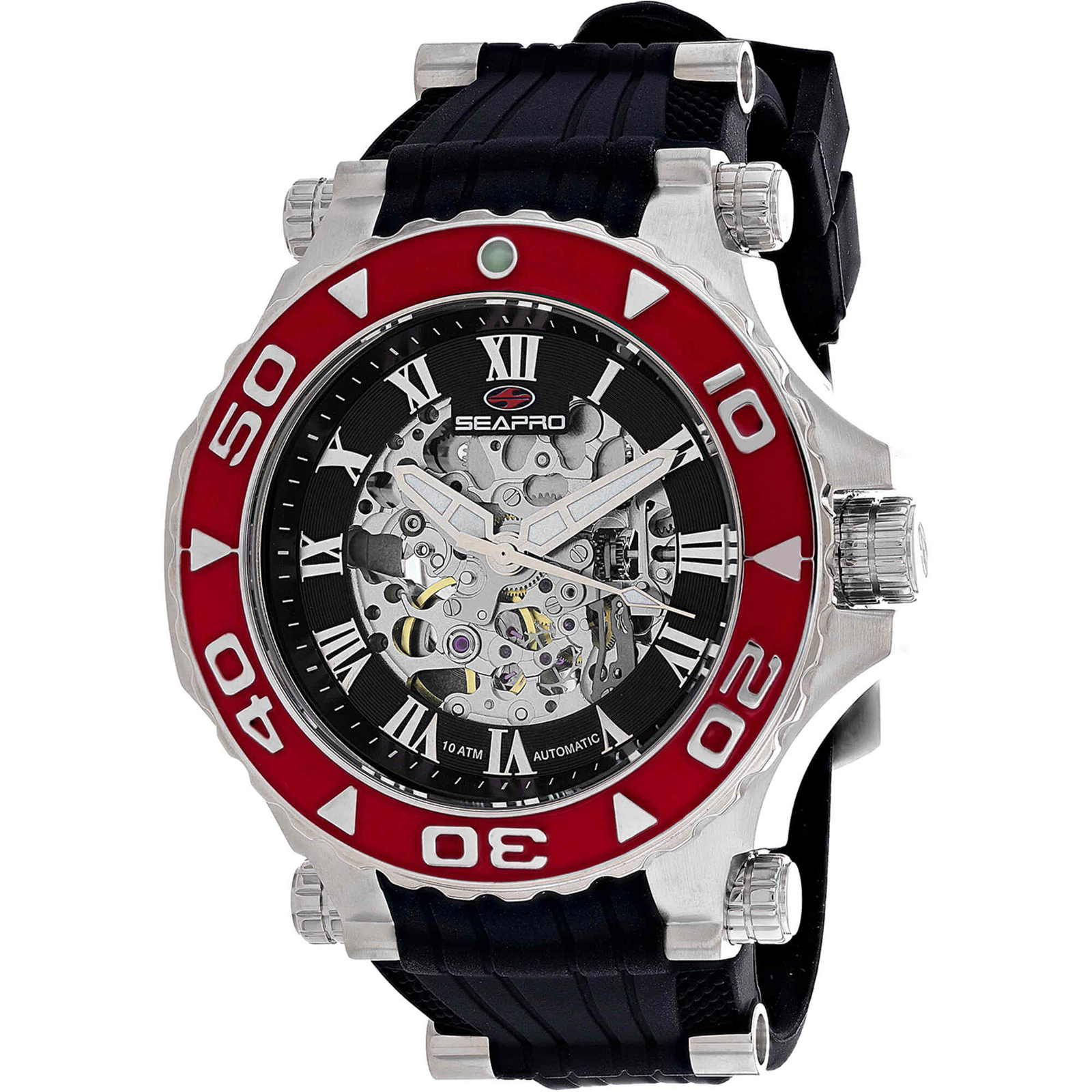 Seapro Men’s Watch Seaway Automatic Silver Tone Case Black Dial Strap SP7751