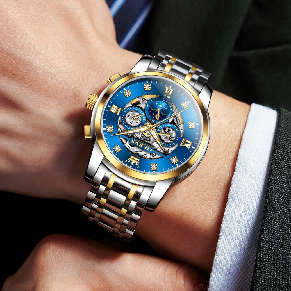 OLEVS 6721 Hollow Multifunction Dial Fashion Men Automatic Mechanical Wristwatch