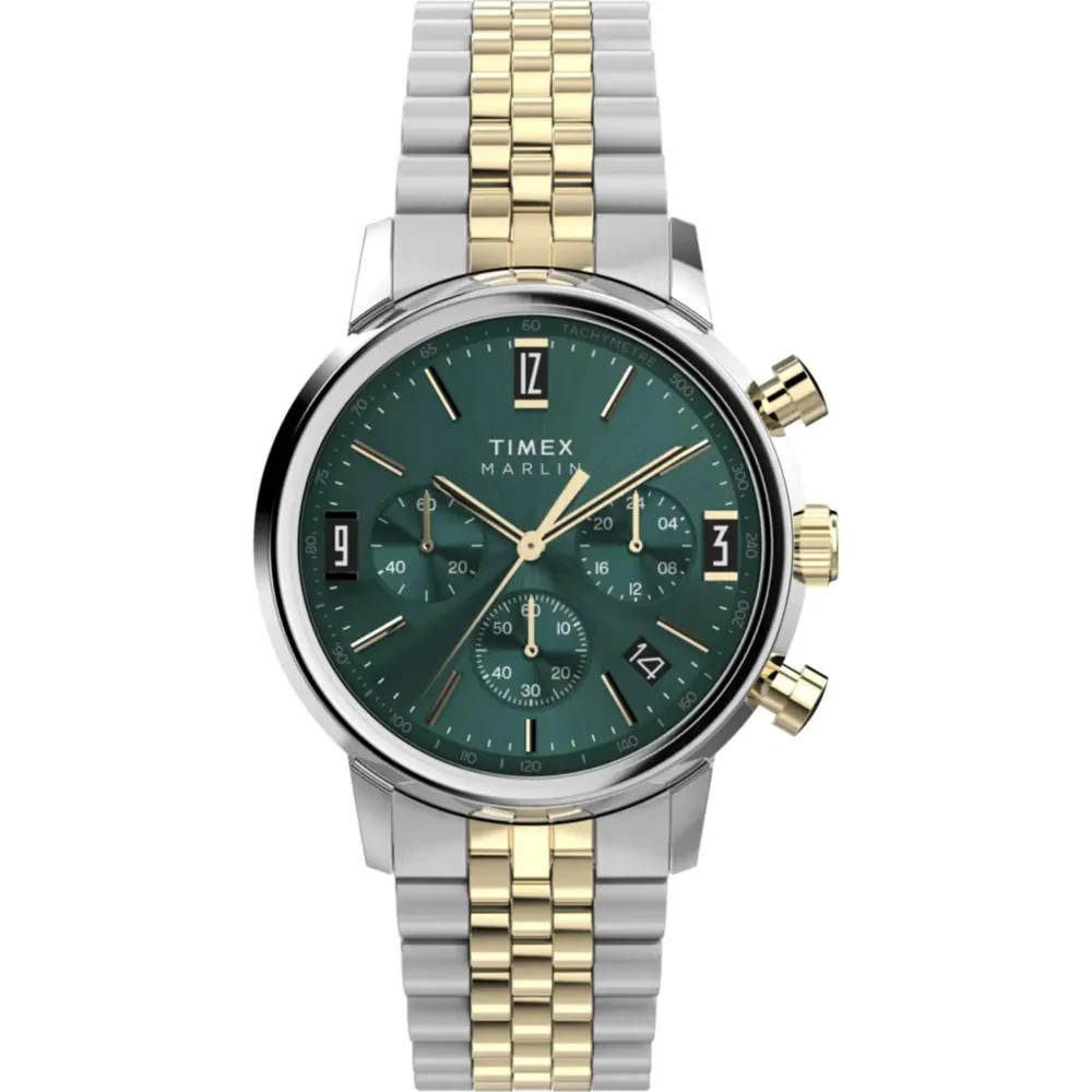 Timex Marlin Men Quartz Watch TW2W60000 Chronograph 40mm Two-Tone Green Dial 50M