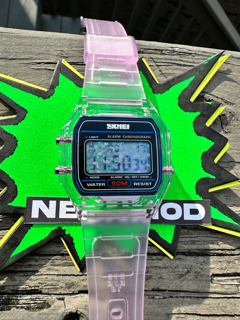 Purple Holo Watch – Rainbow Holographic Glitter Dots – Clear SKMEI Digital Watch