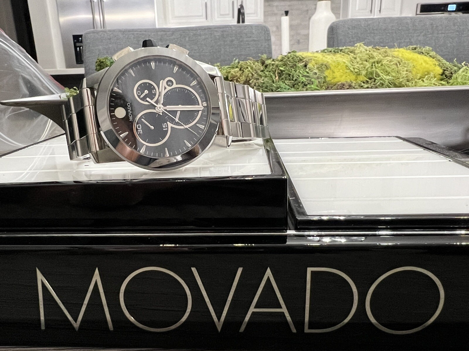 Movado Mens Watch 0606551 Vizio Swiss Quartz Chronograph Black Dial Silver Steel