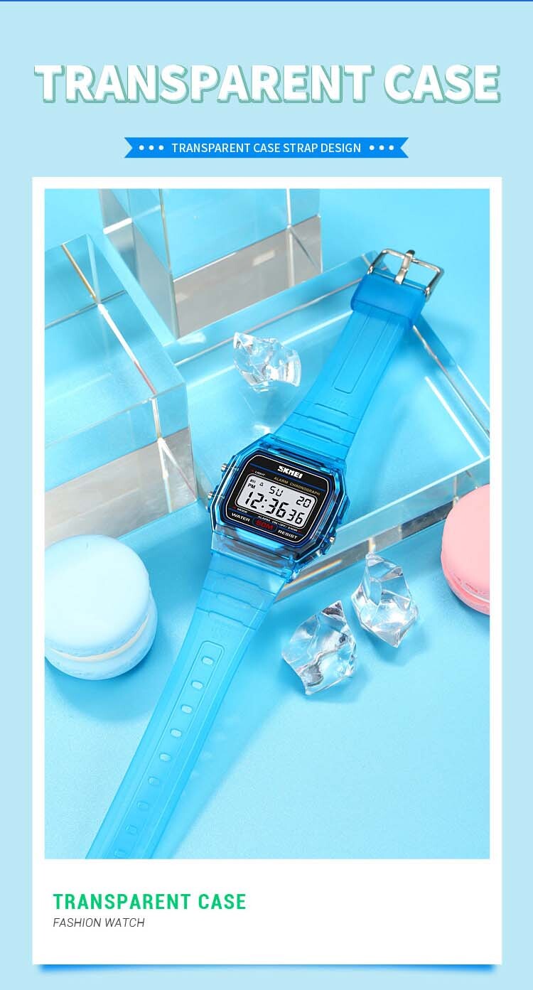 skmei 2056 transparent watch waterproof digital watch UK STOCK fast shipping BLU