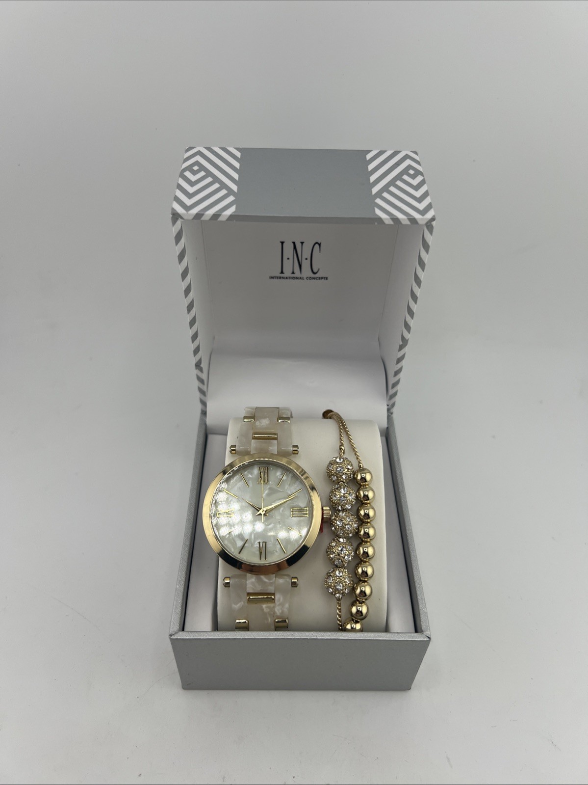 INC International Concepts Women’s Gold-Tone Mother-of-Pearl Bracelet & Watch