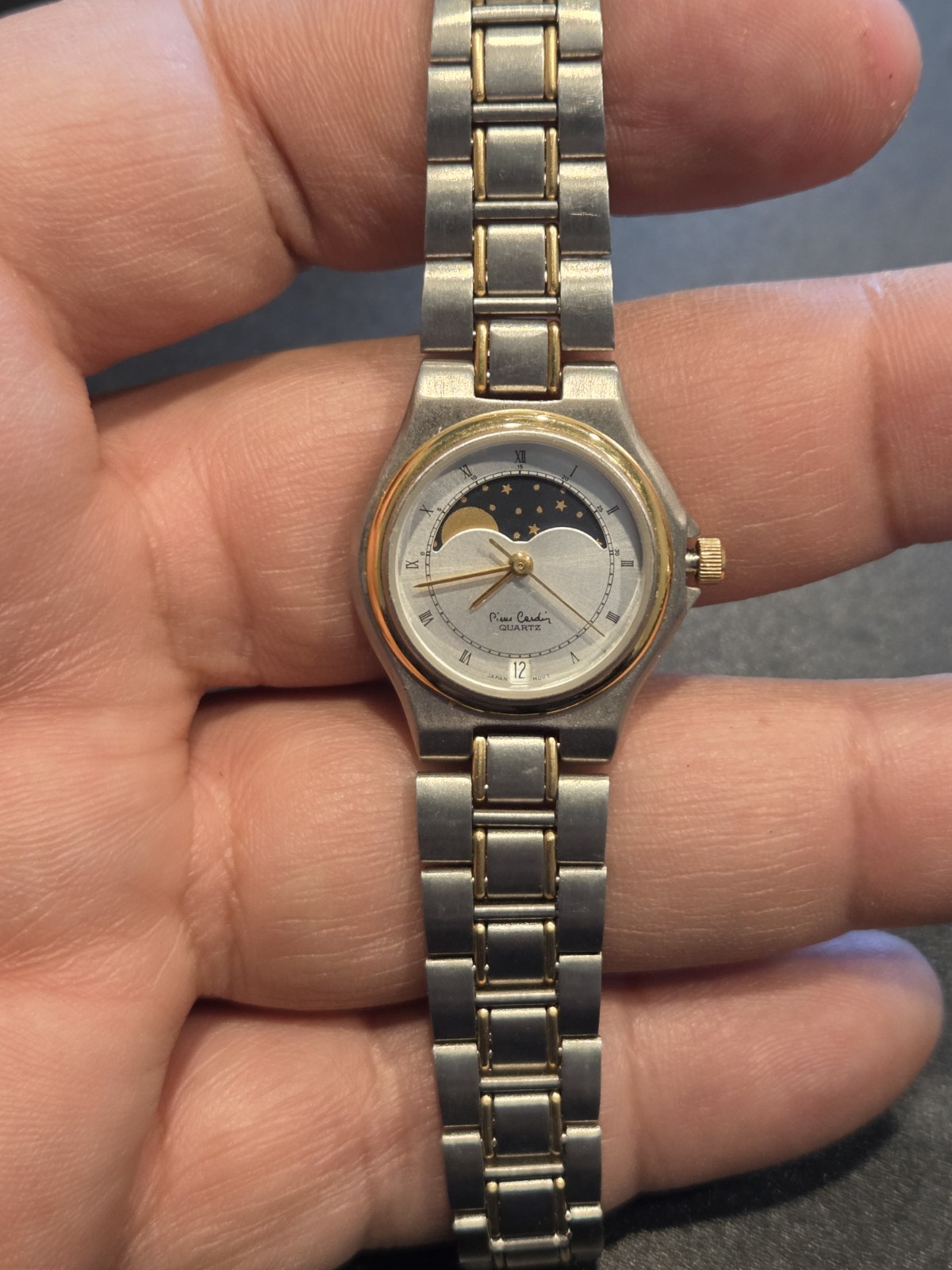 Vtg Pierre Cardin Moon Phase Calendar Quartz Wrist Watch New Battery EUC C207