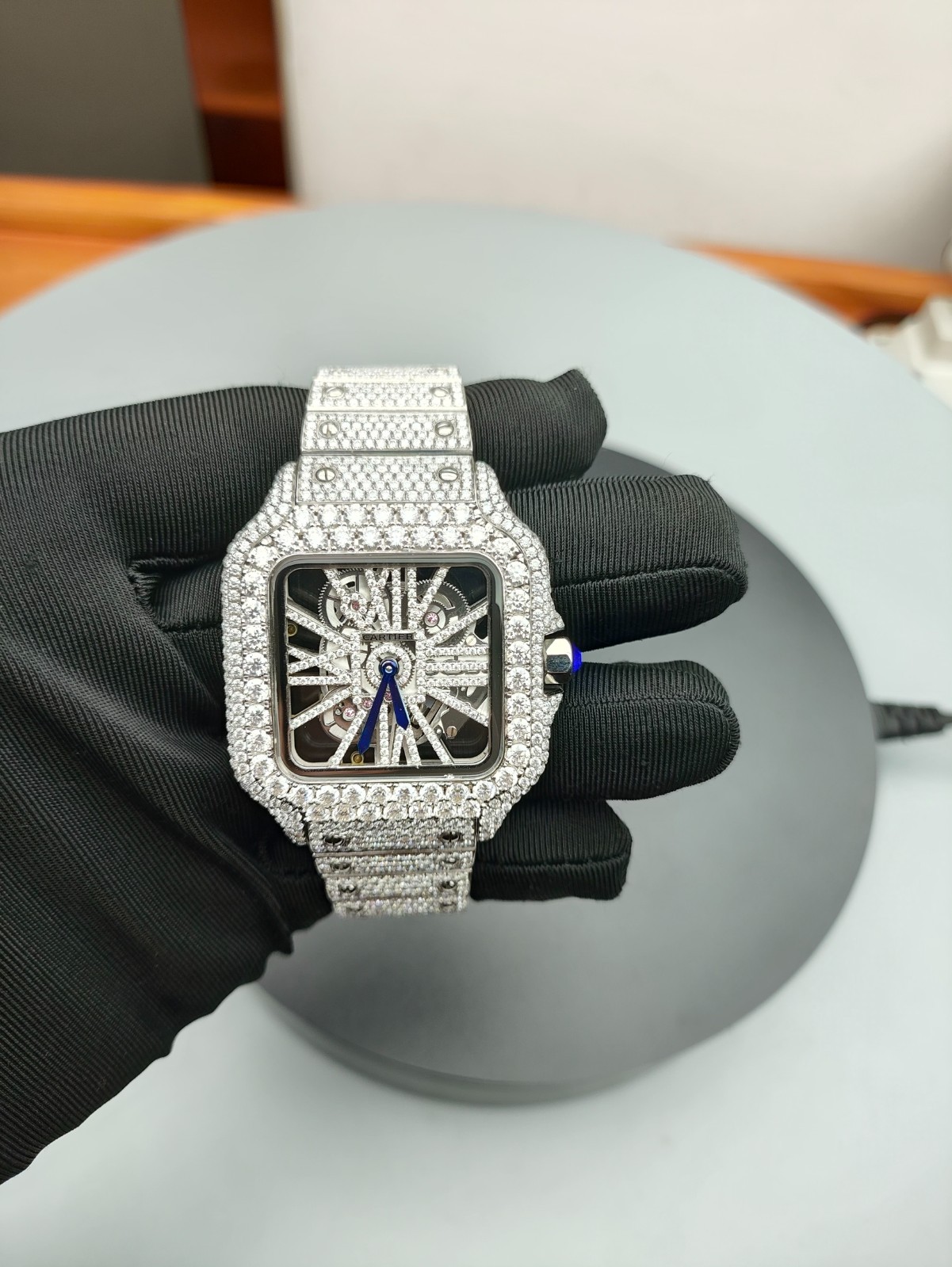 Hand-Set Iced-Out Skeleton Watch – Custom Unbranded Full Diamond Aftermarket Des