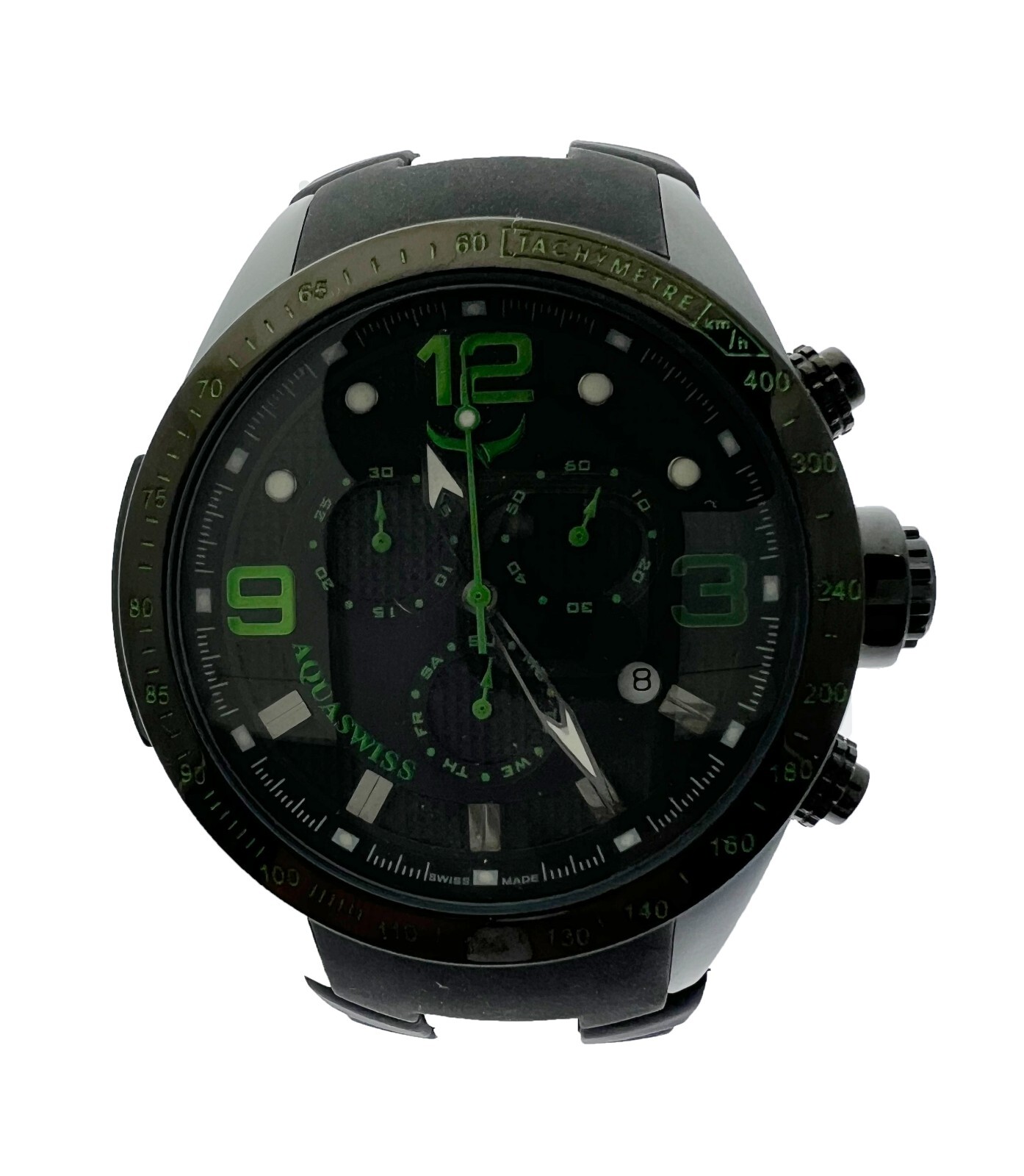 Aquaswiss Mans 80G6H039 Black Green Trax 6H Chronograph Black Dial Watch
