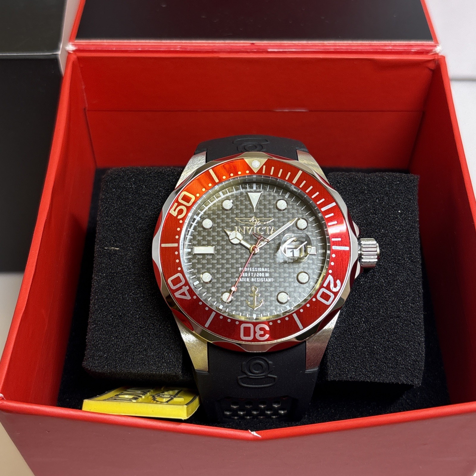 Invicta 47688 Ocean Voyage Watch 47mm Carbon Dial Black Red Bezel NEW