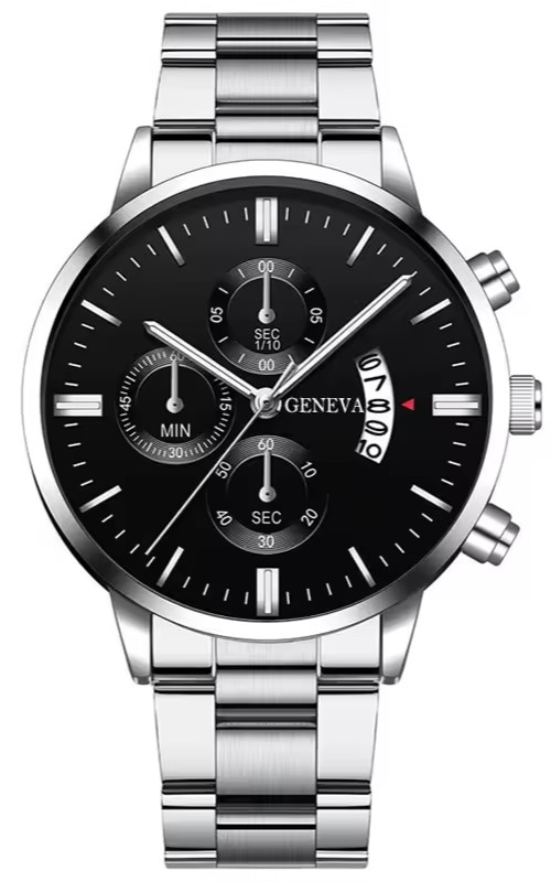 GENEVA Men’s Multifunction Quartz Wristwatch Calendar Watch S698 Silver/Black