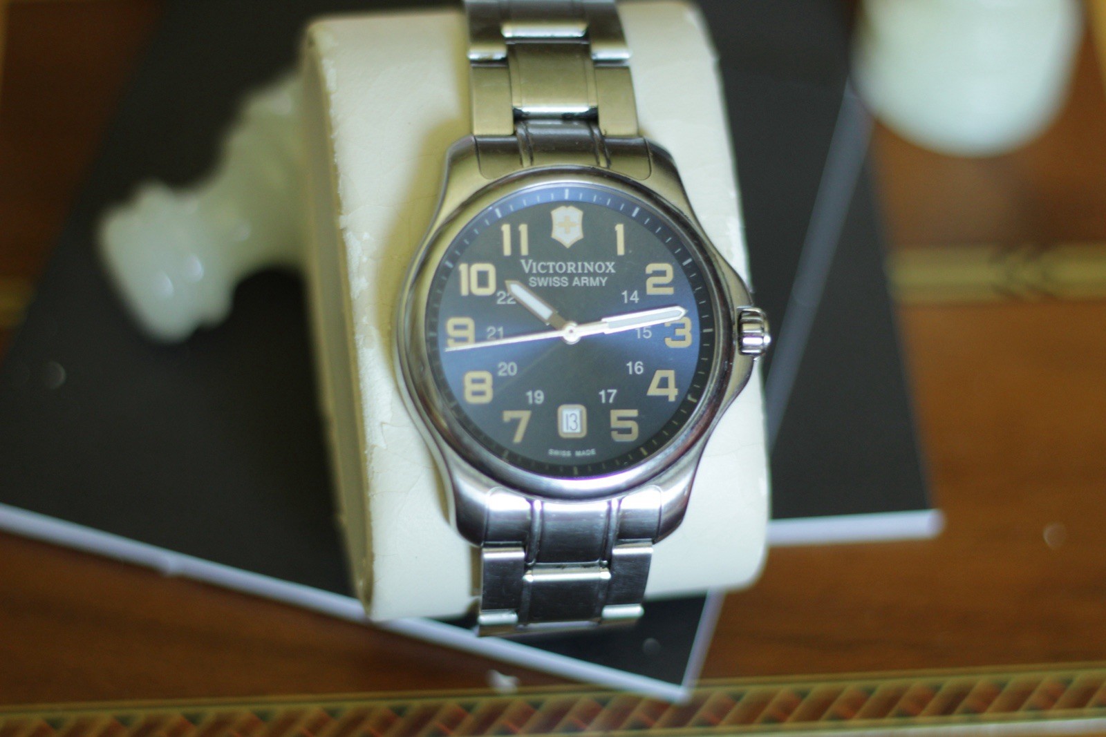 Victorinox Men’s Stainless Steel Silver Watch Blue Dial Officers Watch 241360