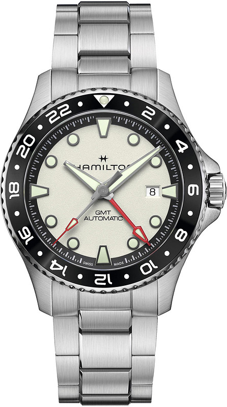 NEW HAMILTON KHAKI NAVY SCUBA AUTOMATIC GMT WHITE DIAL CERAMIC 43MM H82555150
