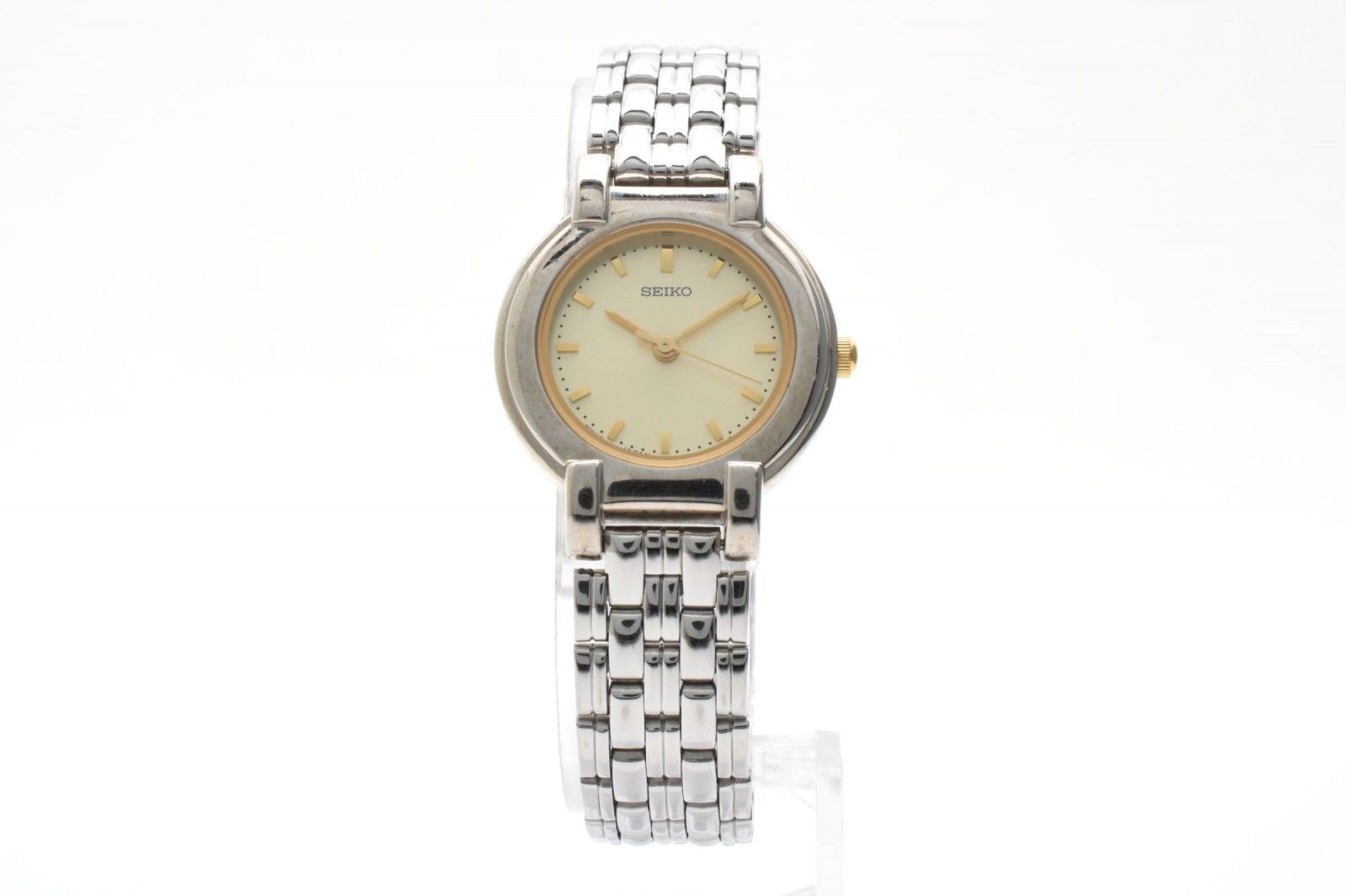 Vintage 1997 N MINT Seiko V701-1791 Gold Dial Qz 24mm Womens Watch JAPAN Used