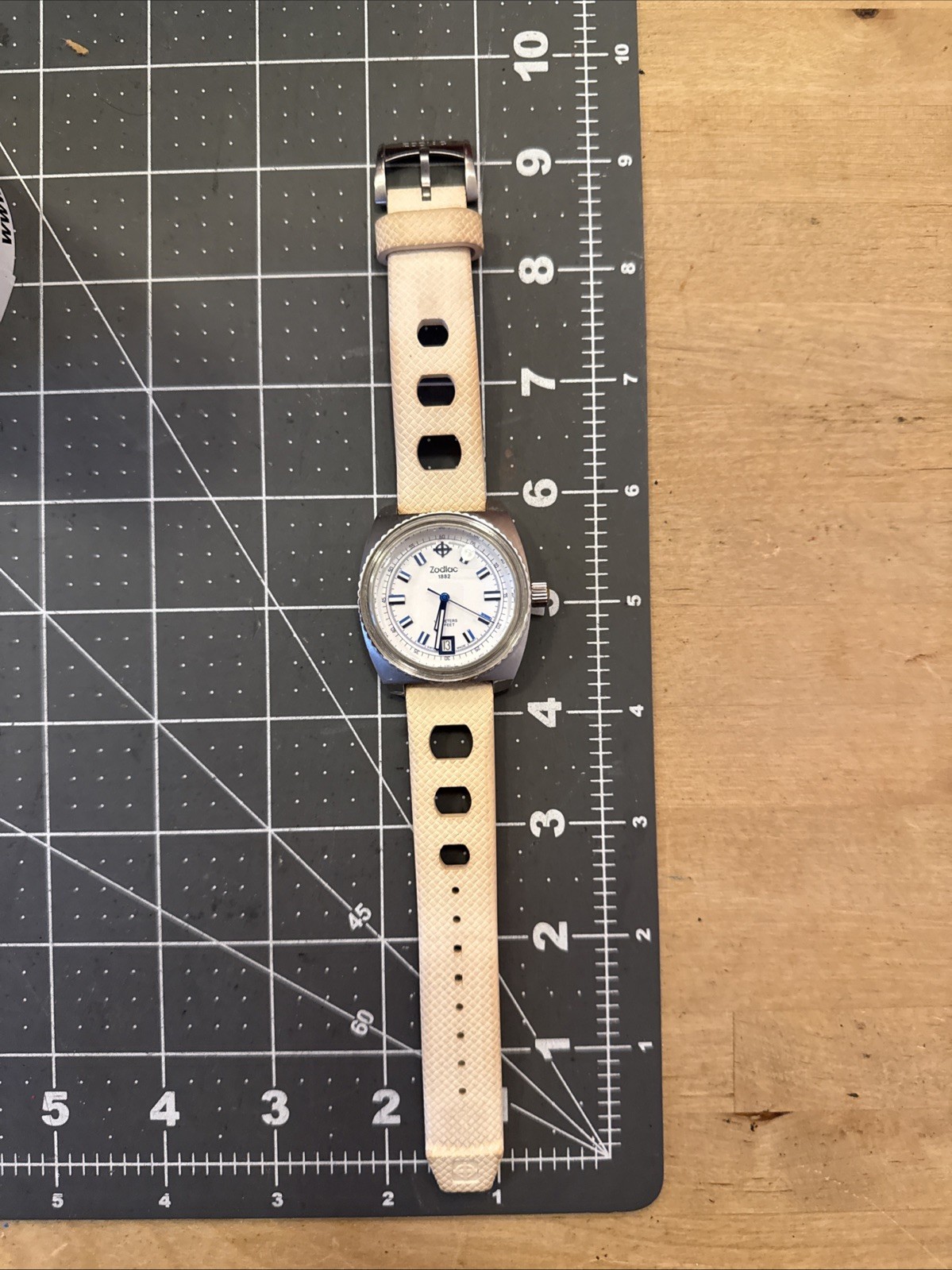 zodiac Sea Dragon zo2244 Swiss dive watch 100m 38mm square blue white tan