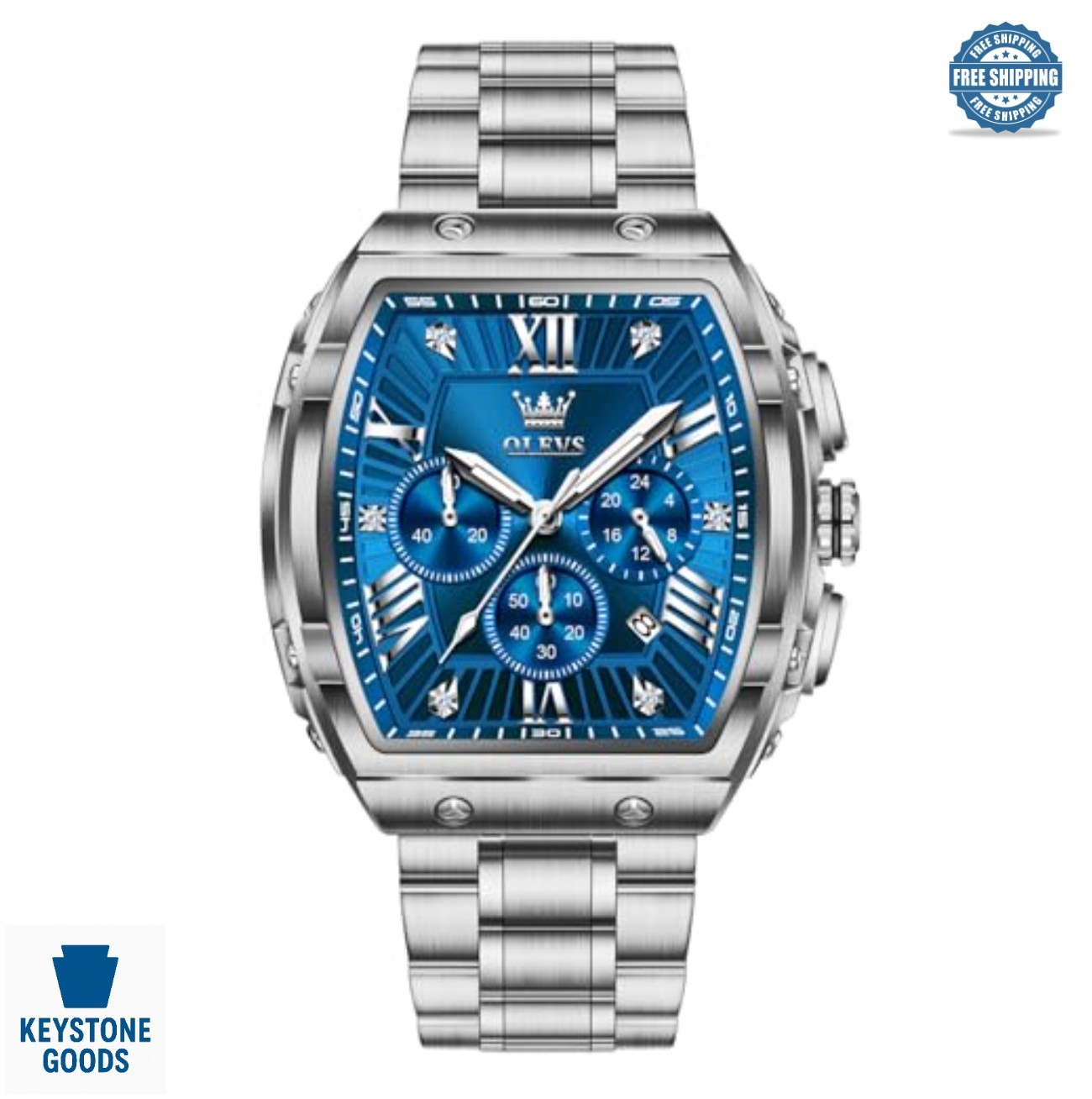 Men’s Dress Watch Square Face Chronograph Stainless Steel Luminous Hands Date