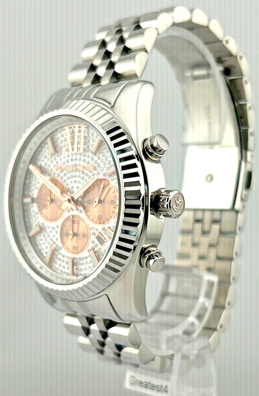 NEW MICHAEL KORS LEXINGTON MK8515 STAINLESS STEEL CHRONOGRAPH QUARTZ 44 MM MENS