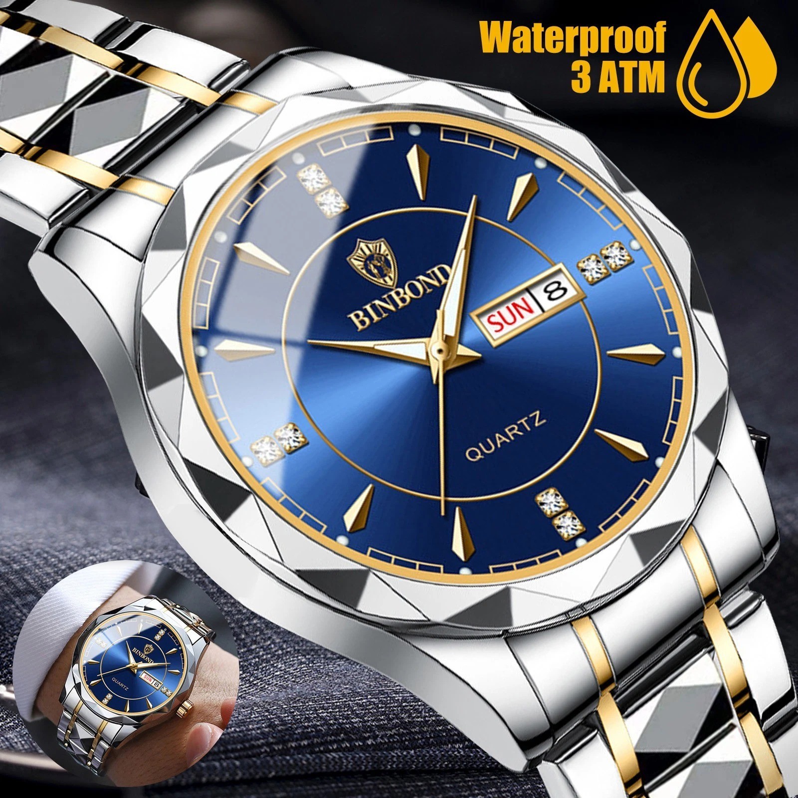Waterproof Durable Men Watch Stainless Steel Quartz Luminous Business Wristwatch